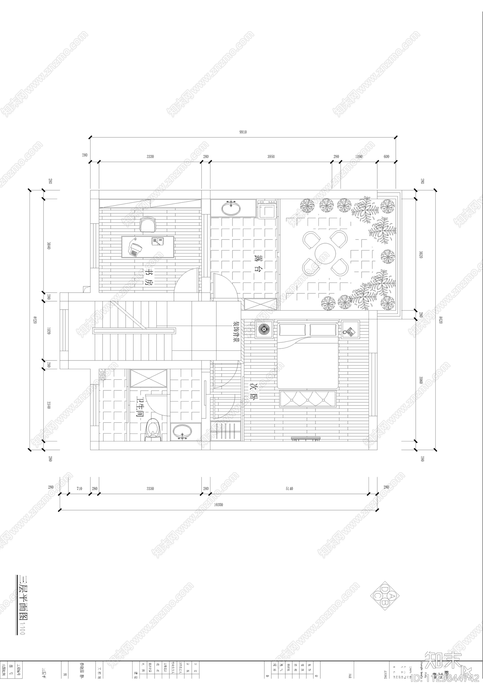 300平春晓园静心居别墅室内cad施工图下载【ID:1129844742】