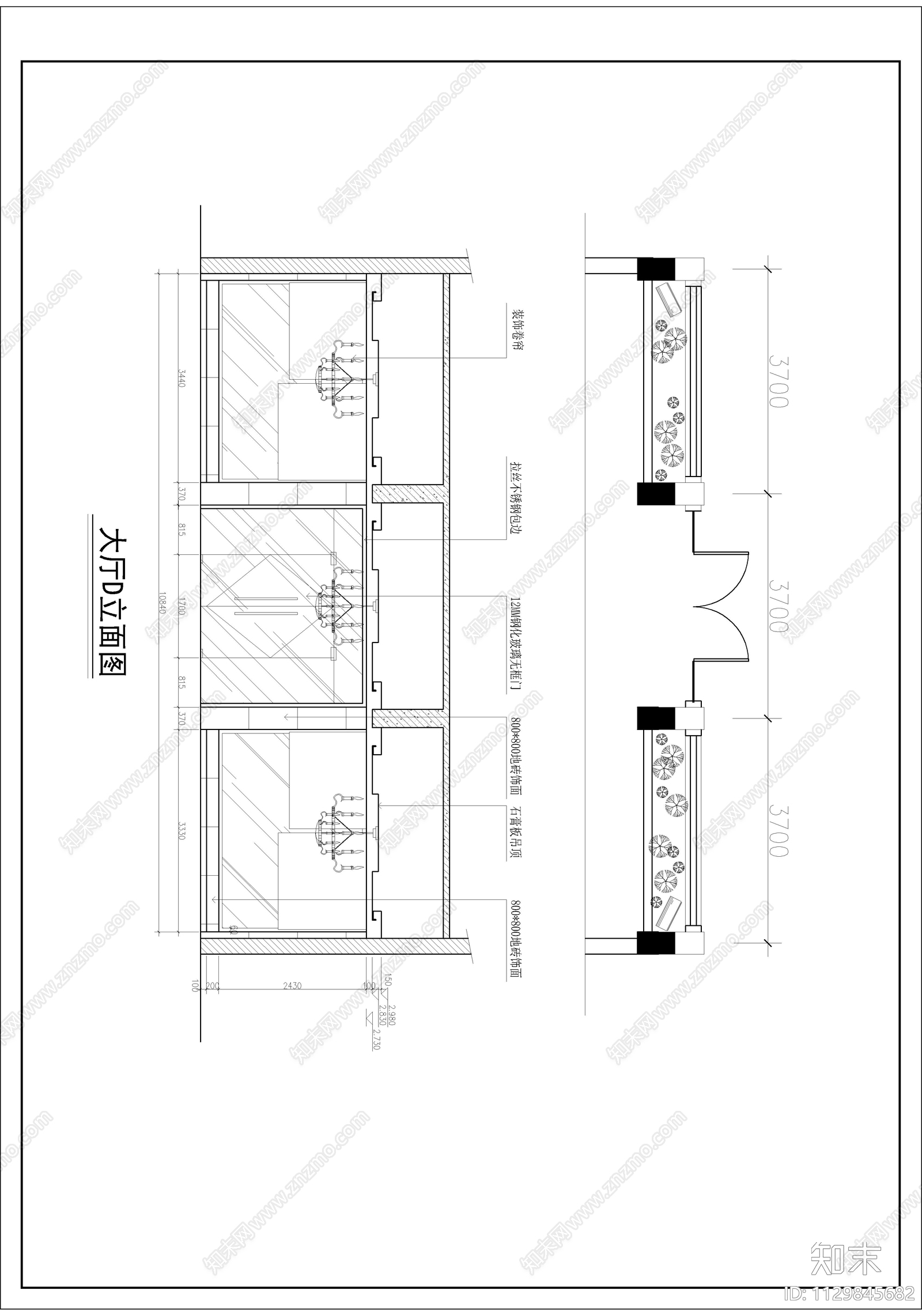 酒楼室内cad施工图下载【ID:1129845682】