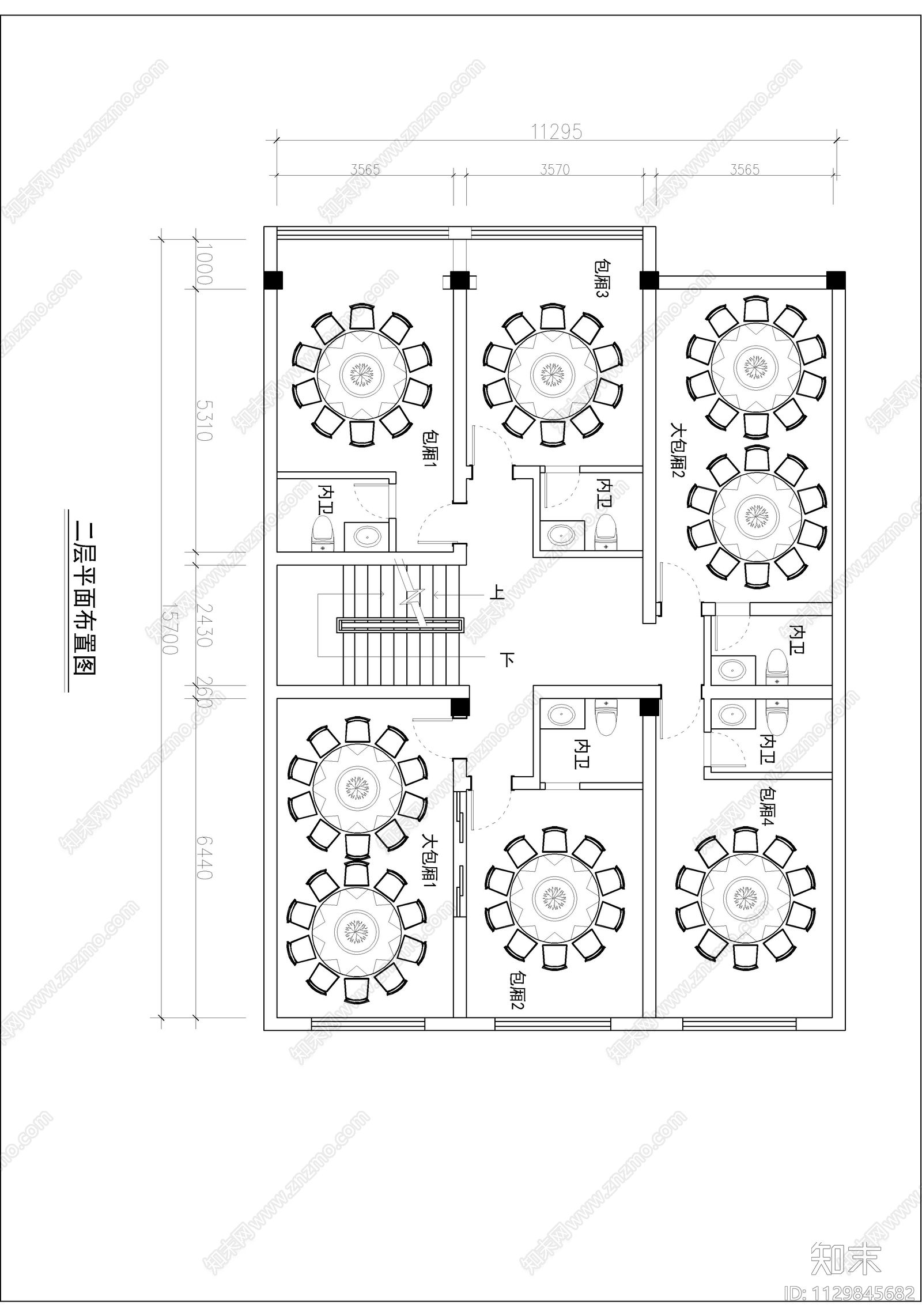 酒楼室内cad施工图下载【ID:1129845682】