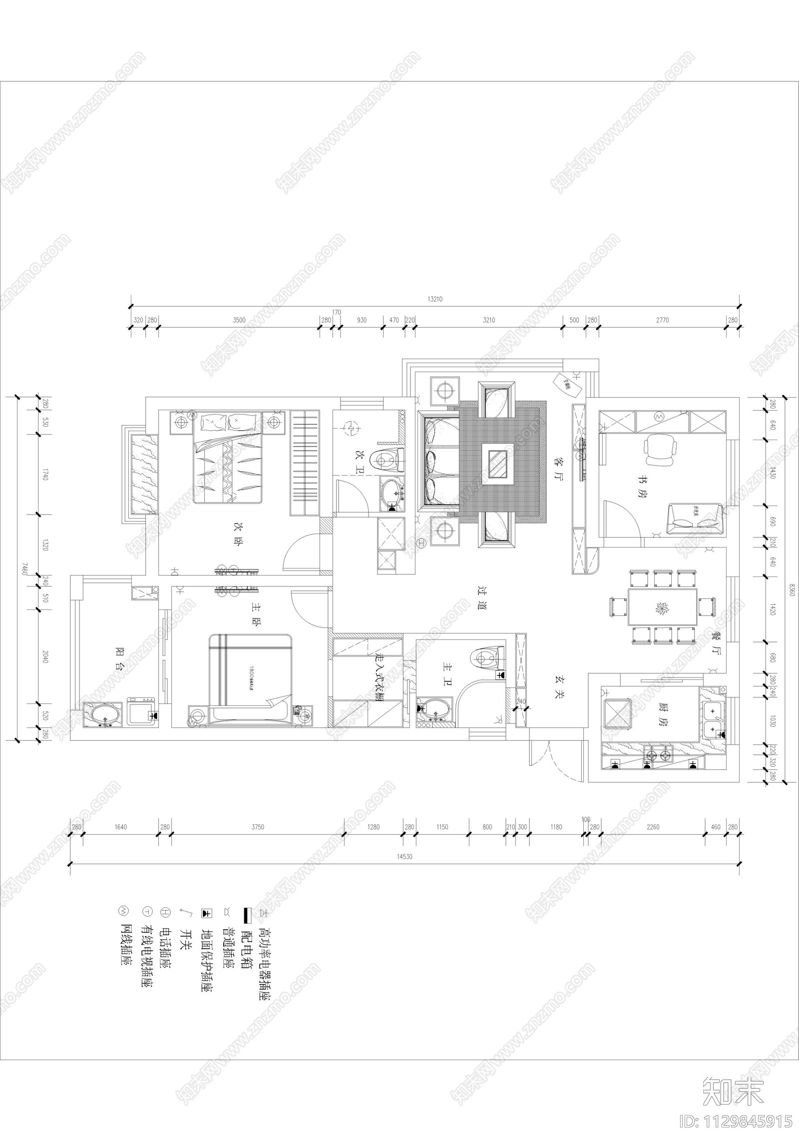 玫瑰饴园115平家装室内施工图下载【ID:1129845915】