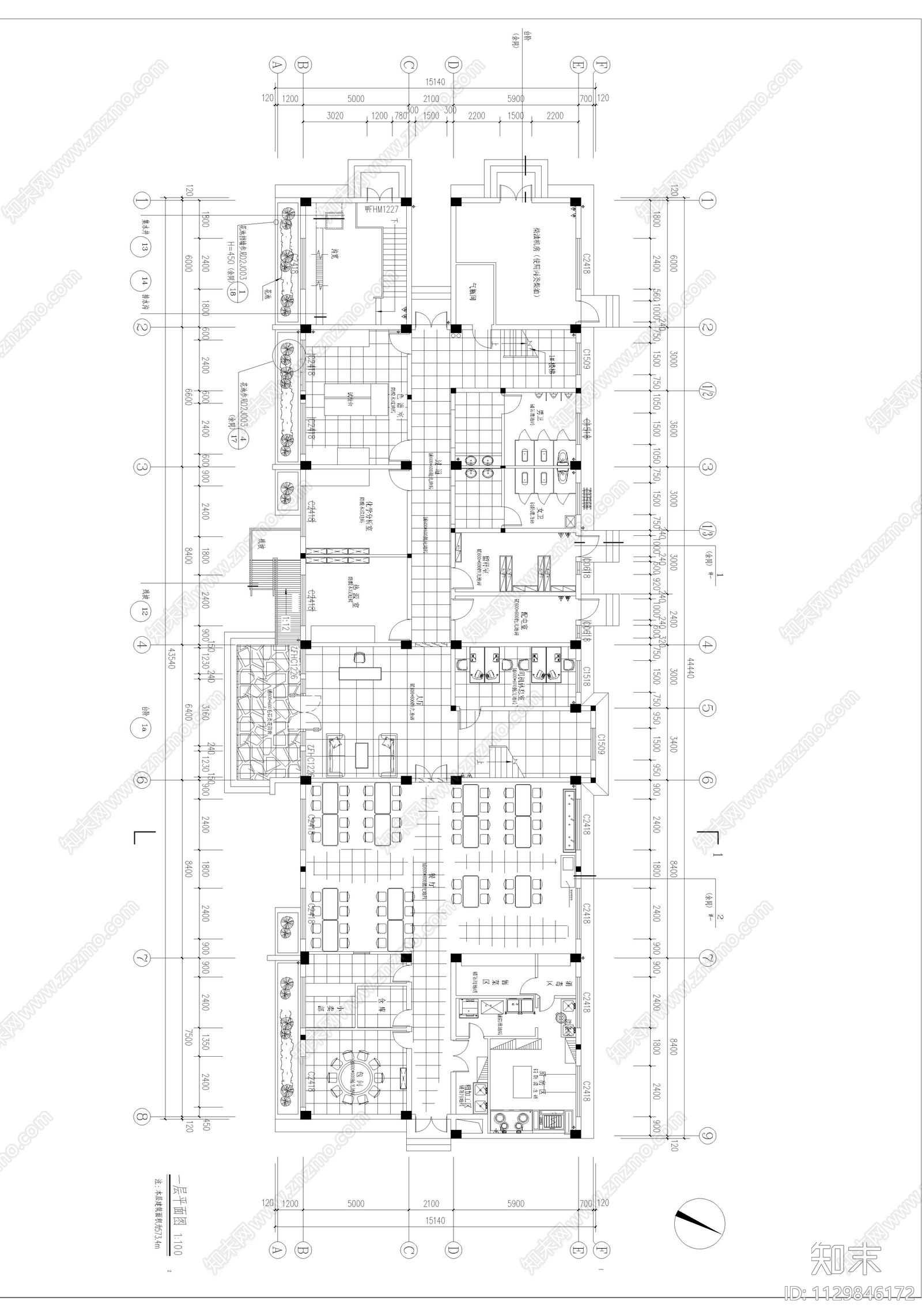 鹏莱制剂办公楼室内cad施工图下载【ID:1129846172】