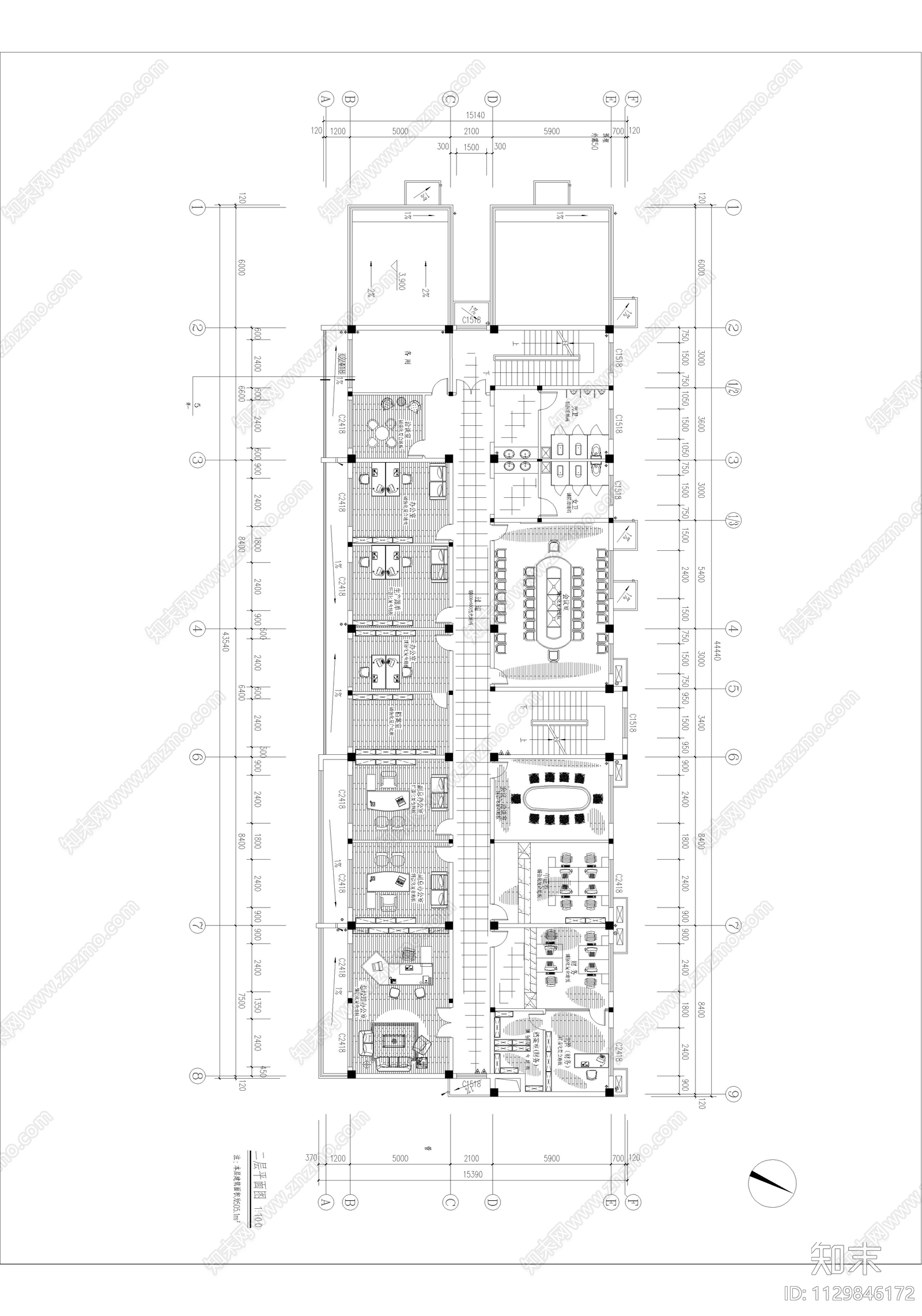 鹏莱制剂办公楼室内cad施工图下载【ID:1129846172】