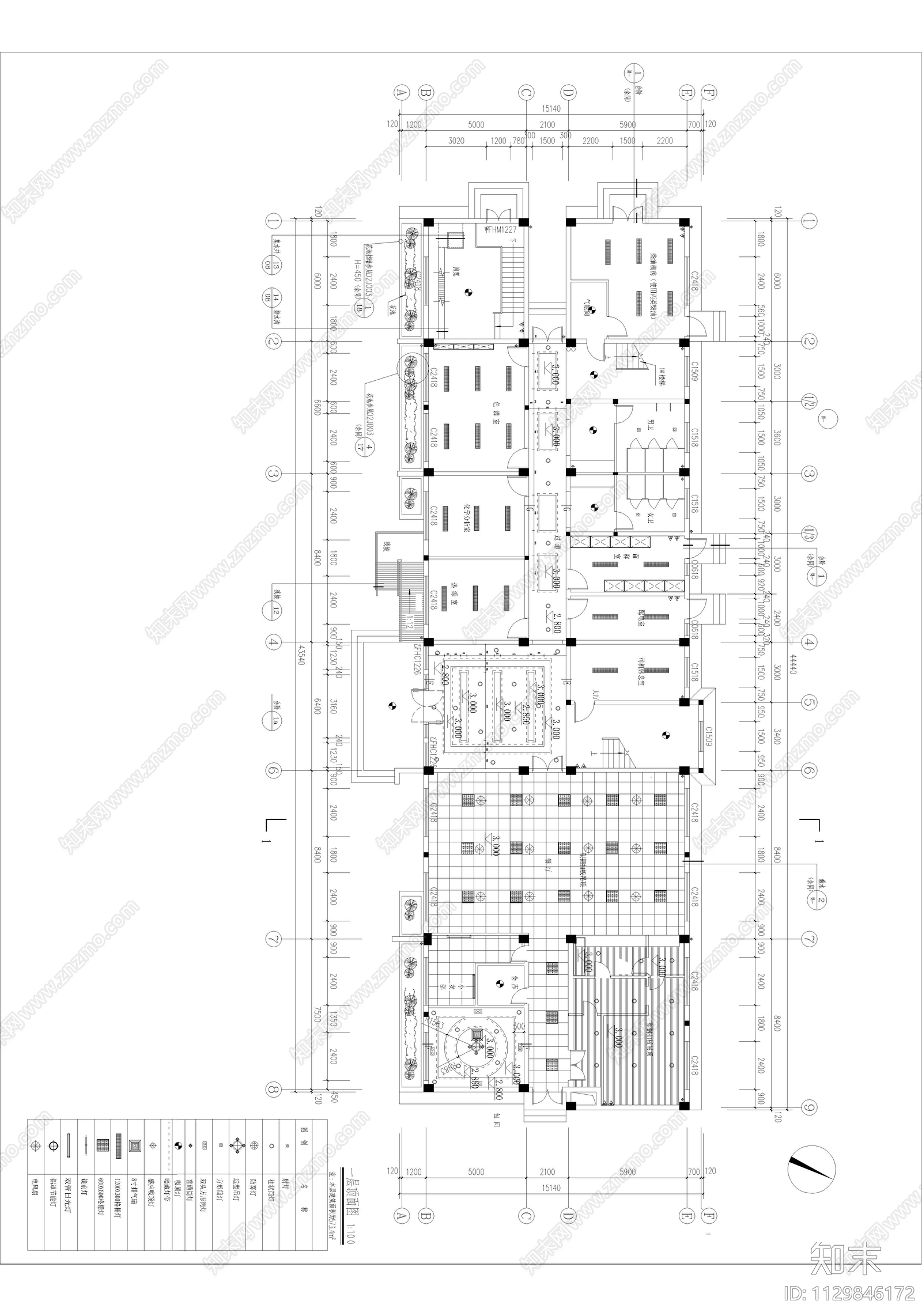 鹏莱制剂办公楼室内cad施工图下载【ID:1129846172】