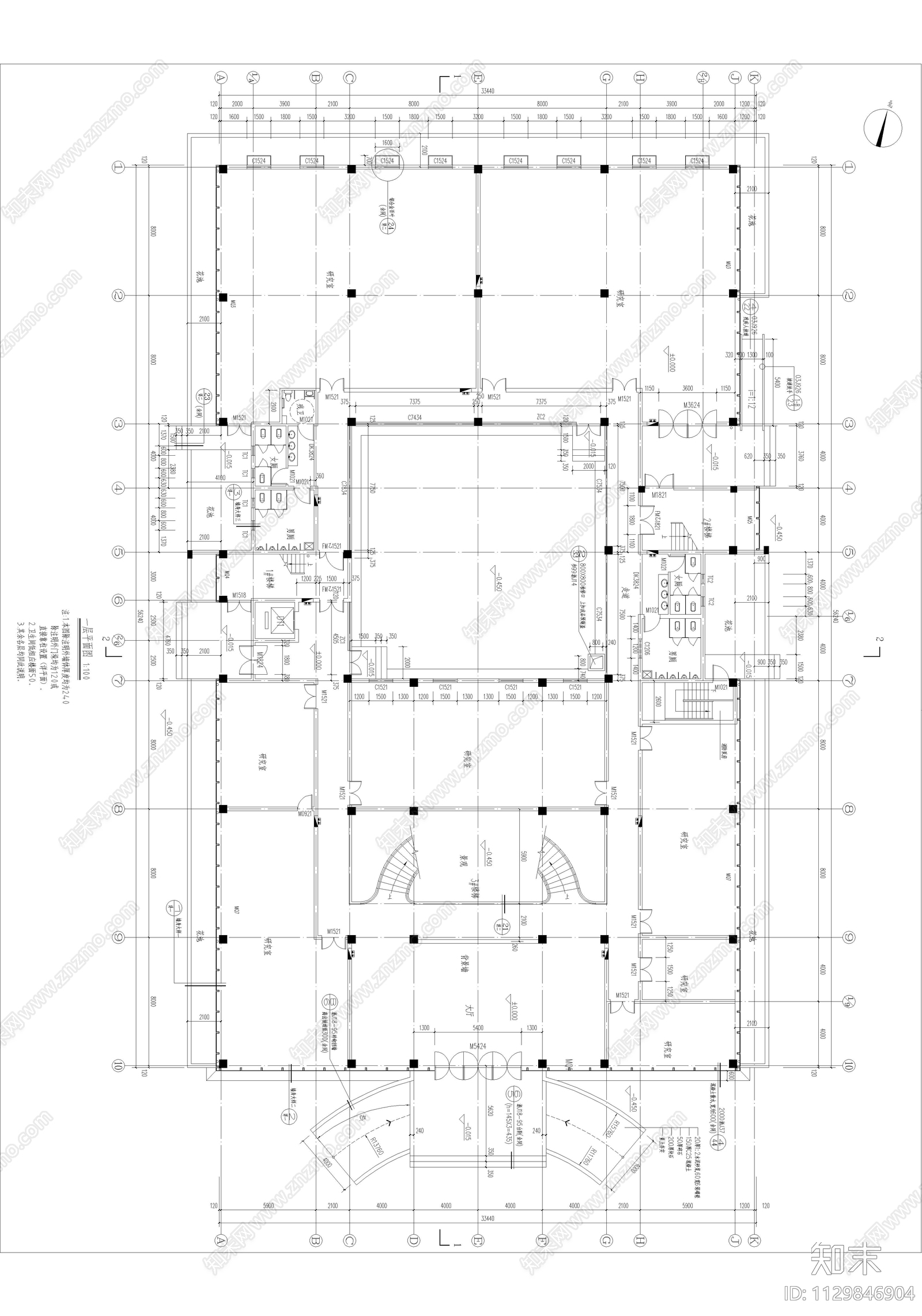 研发楼办公建筑cad施工图下载【ID:1129846904】