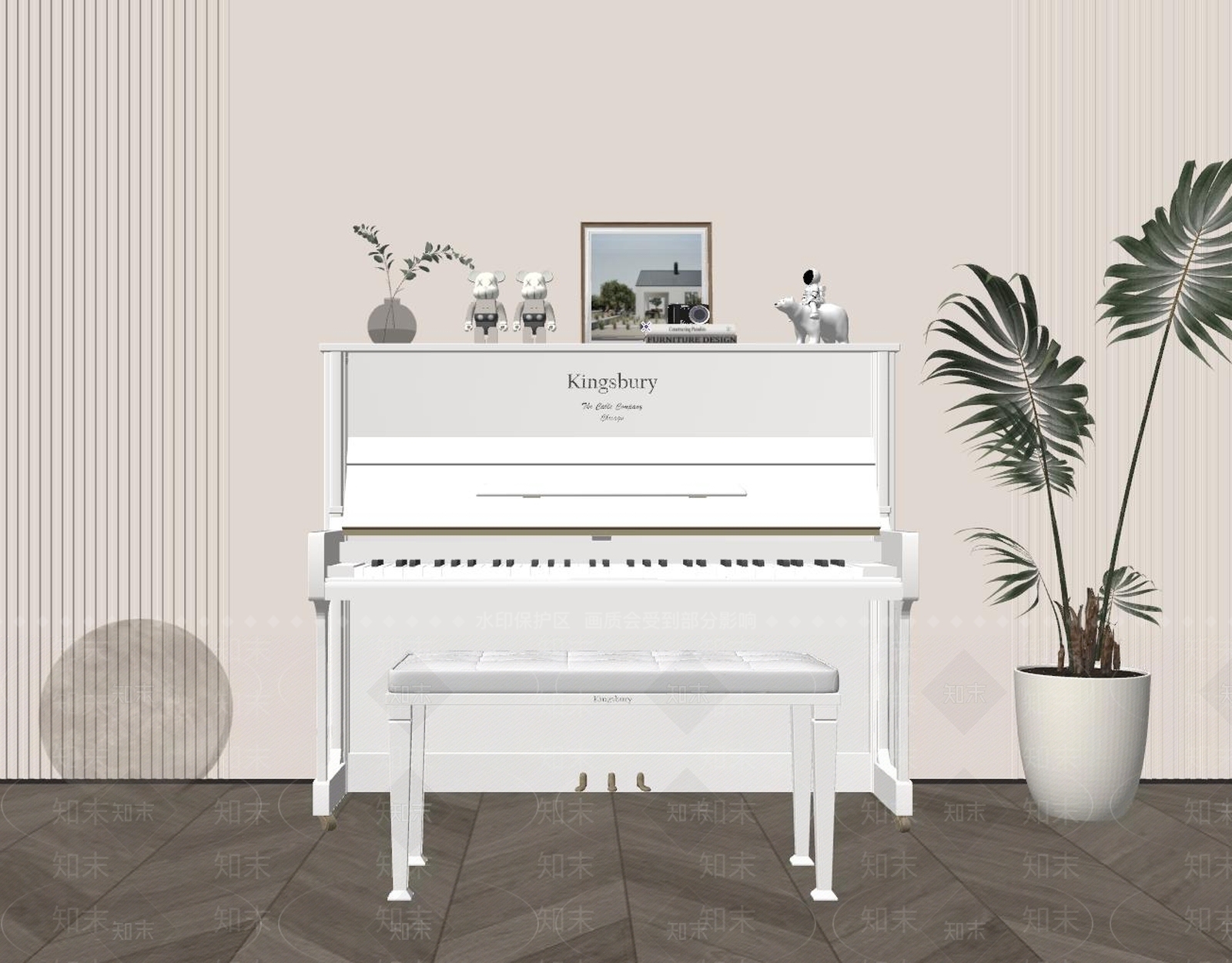 现代白色儿童钢琴SU模型下载【ID:1129855709】
