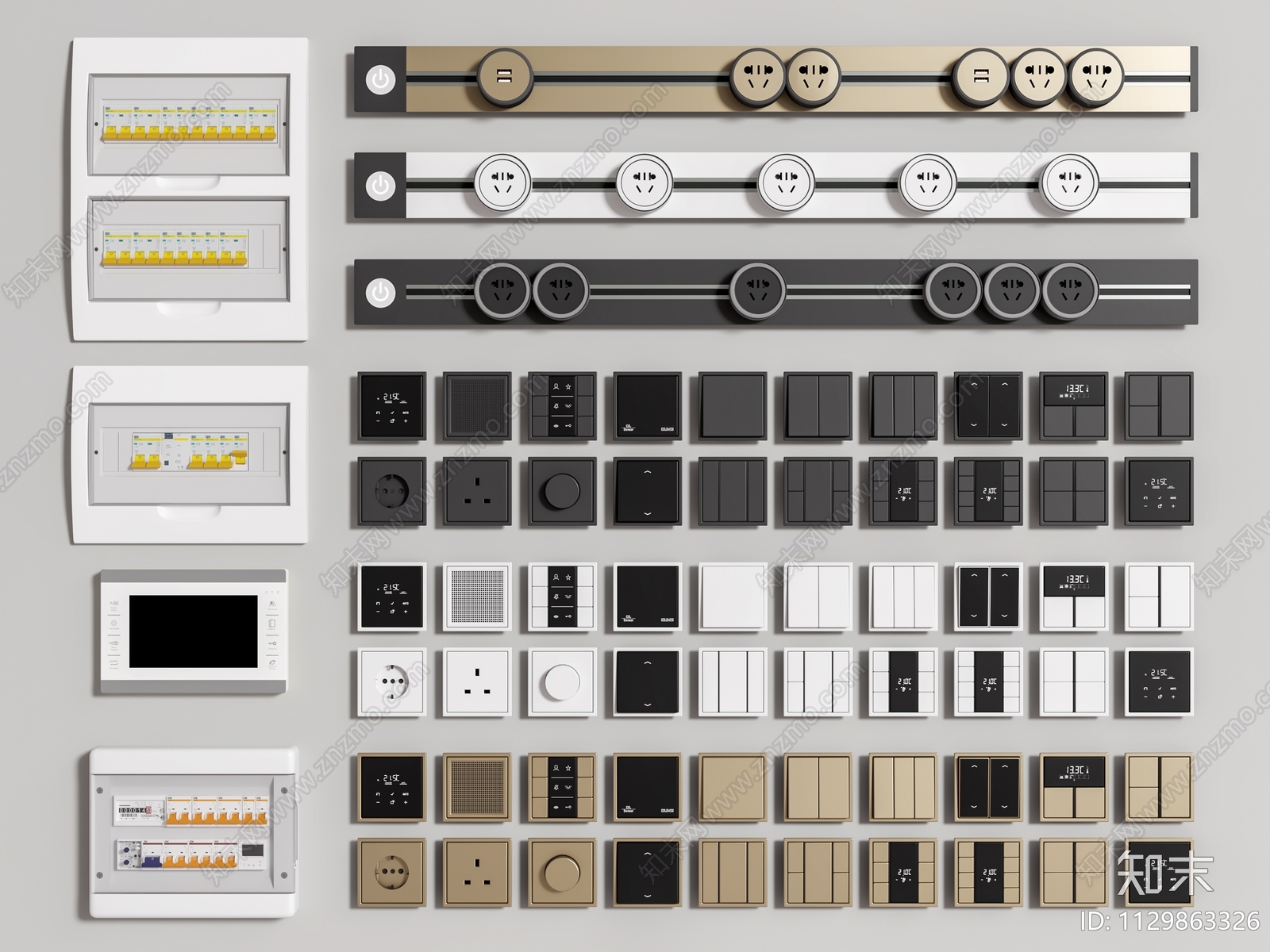 现代开关插座组合SU模型下载【ID:1129863326】