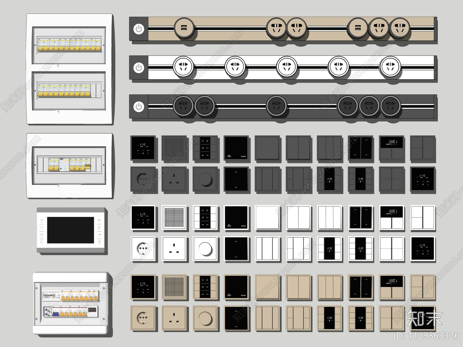 现代开关插座组合SU模型下载【ID:1129863326】