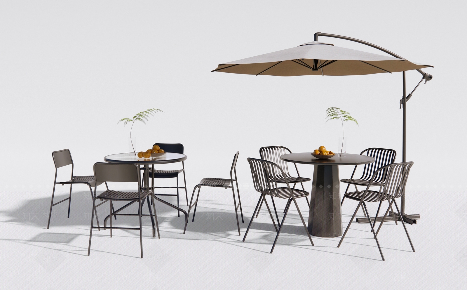 现代铁艺户外桌椅组合3D模型下载【ID:1129870602】