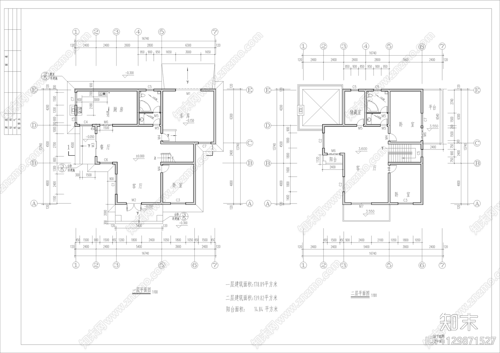 法式三百平双层别墅建筑cad施工图下载【ID:1129871527】