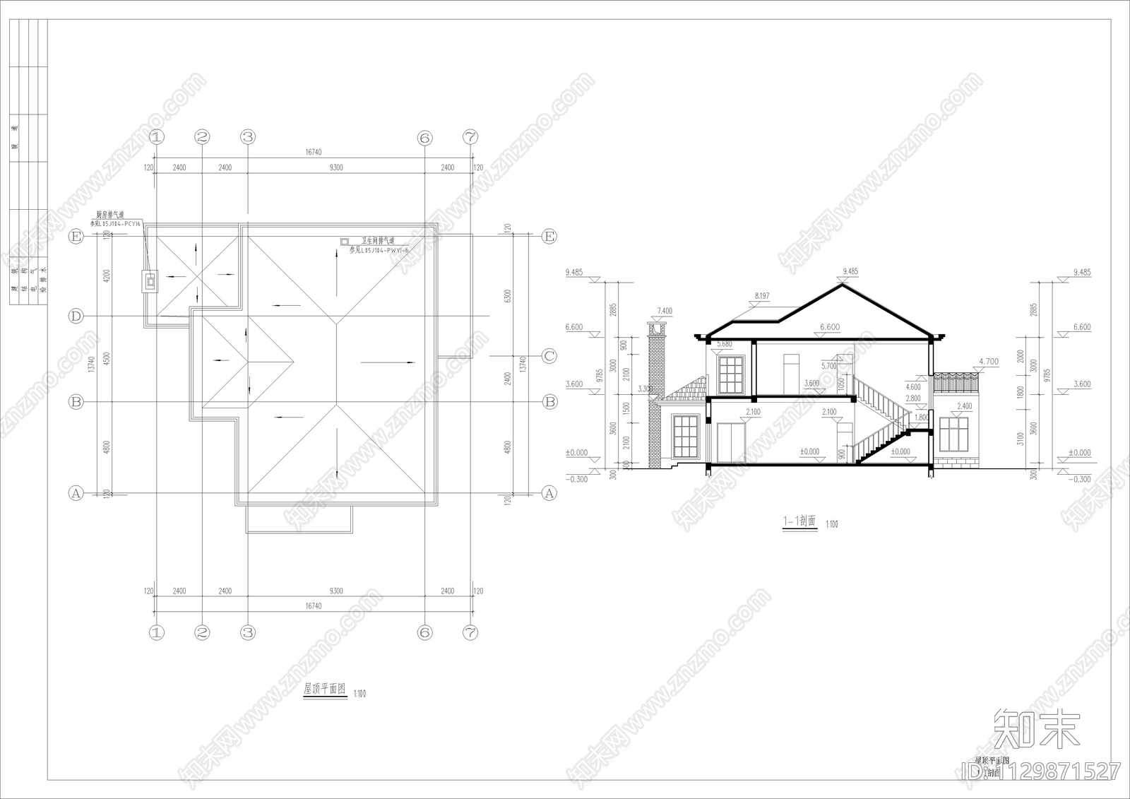 法式三百平双层别墅建筑cad施工图下载【ID:1129871527】