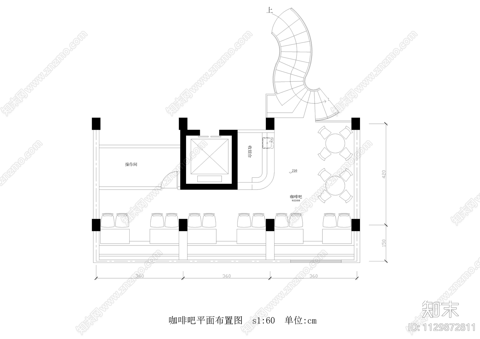 宾馆大堂咖啡吧全套装修施工图下载【ID:1129872811】