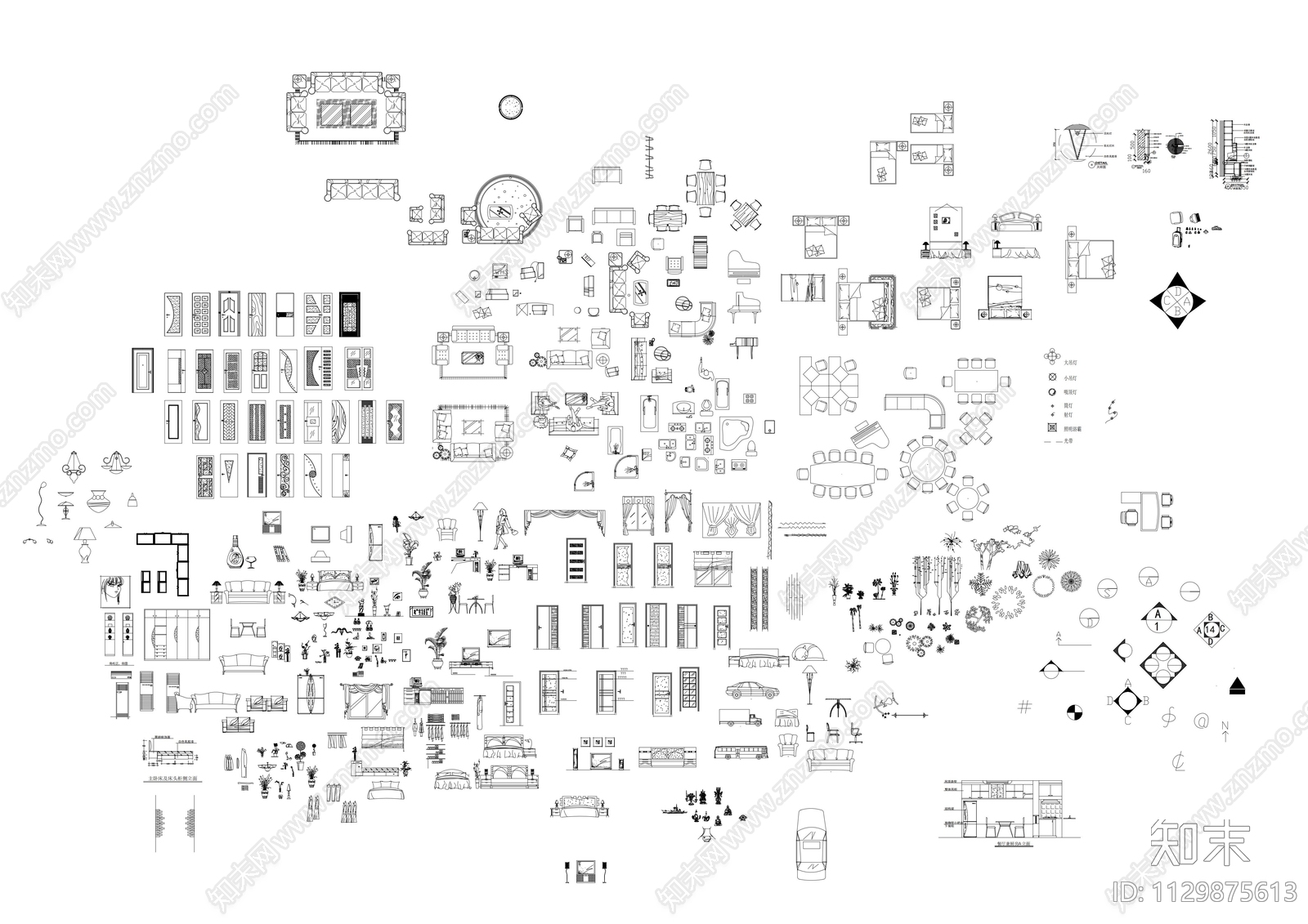 室内家具灯具施工图下载【ID:1129875613】