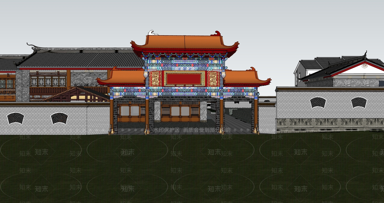 中式艺术馆SU模型下载【ID:1129878411】
