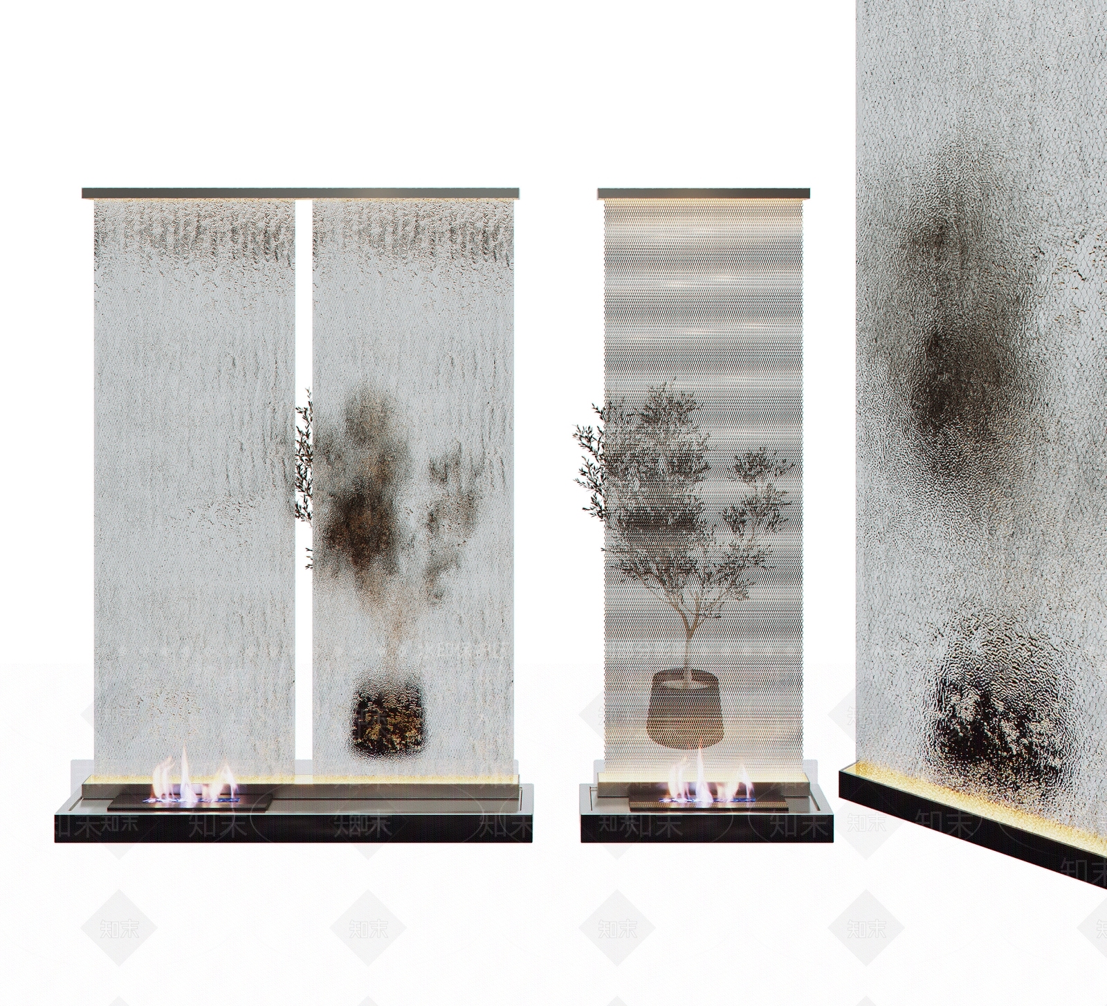 现代水幕墙屏风SU模型下载【ID:1129882411】