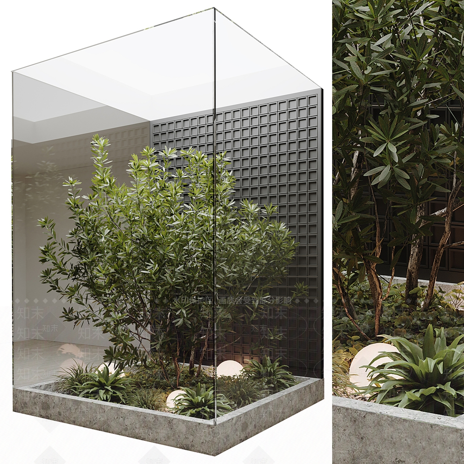 现代绿植花池庭院小品SU模型下载【ID:1129884768】