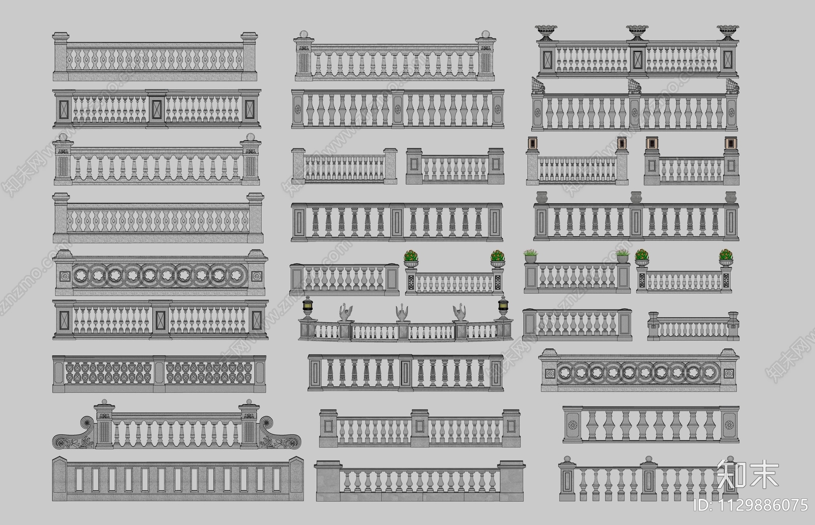 欧式石头栏杆SU模型下载【ID:1129886075】