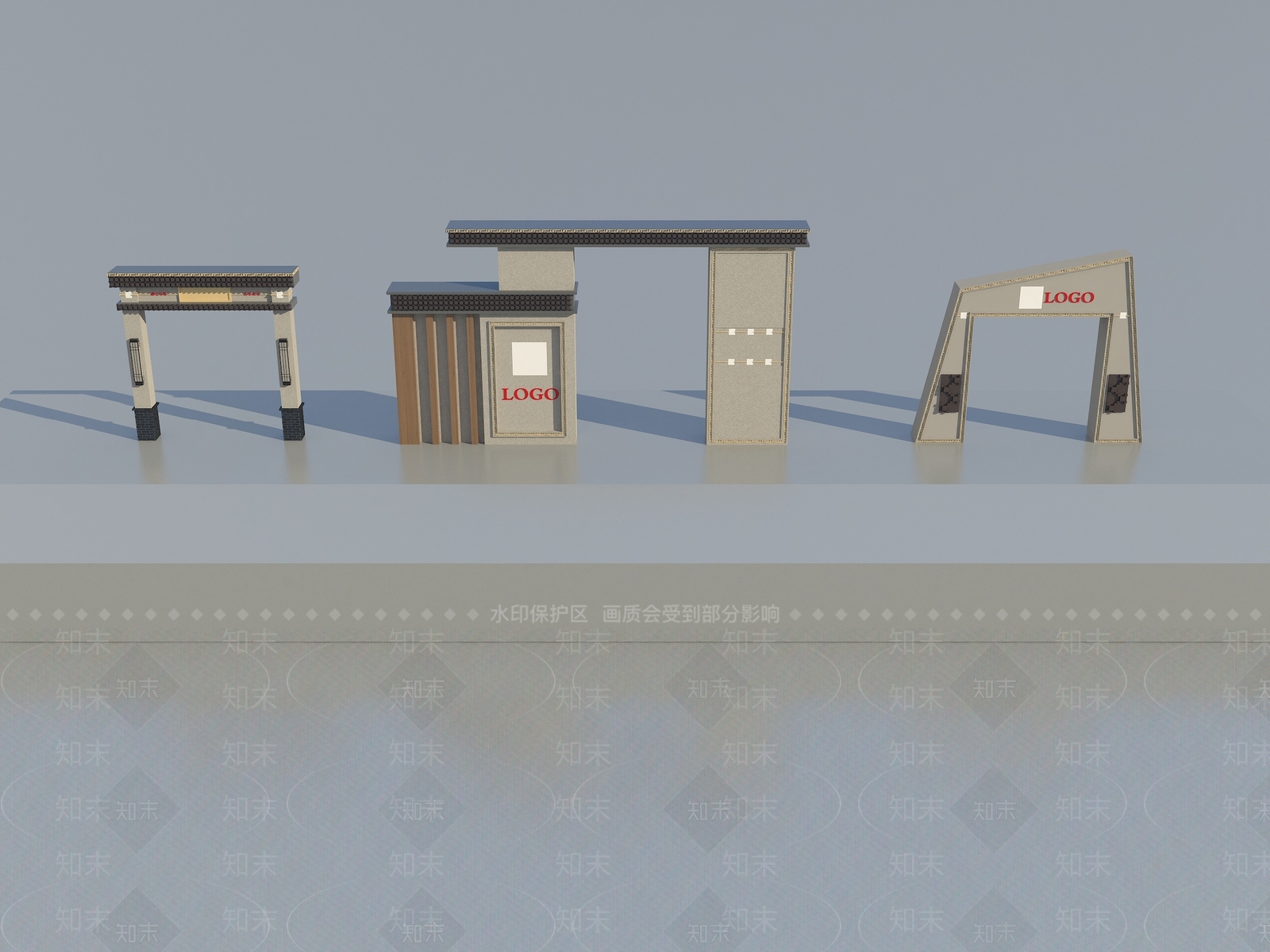 现代公园景区入口大门3D模型下载【ID:1129889598】