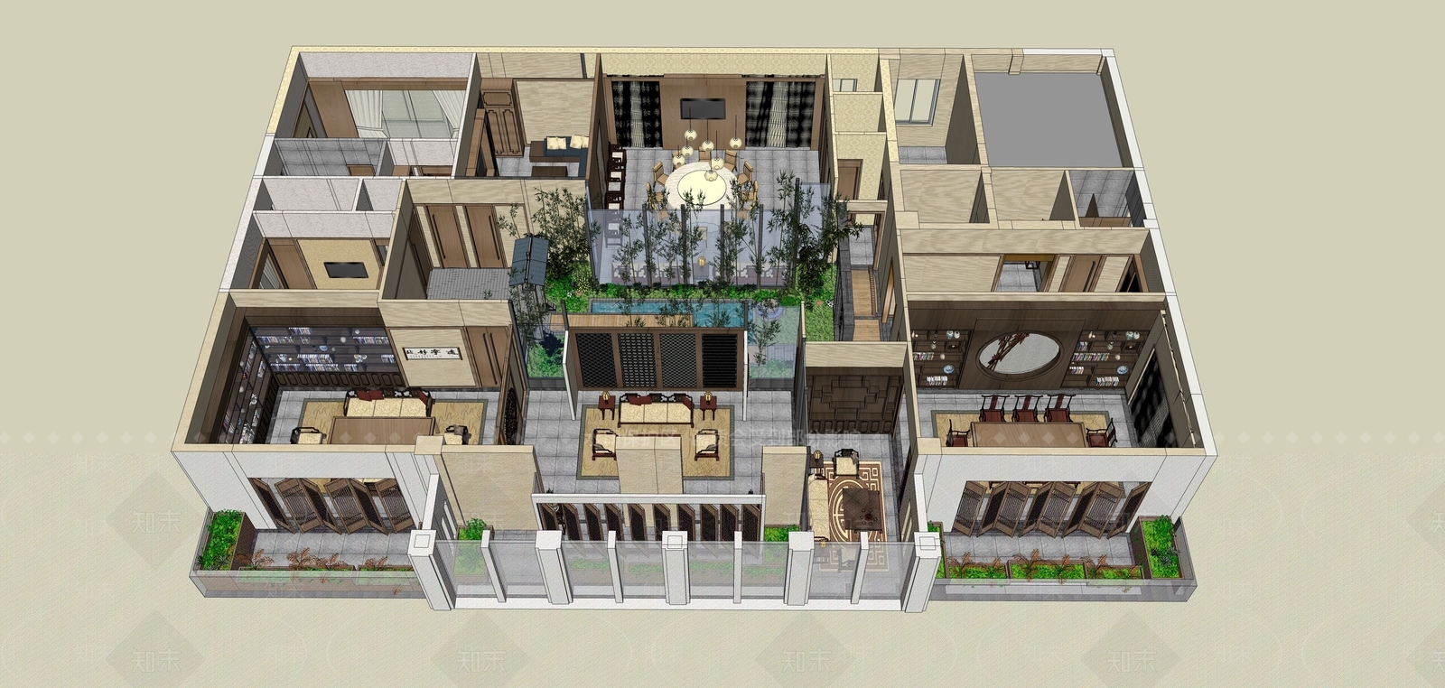 中式酒店SU模型下载【ID:1129889874】