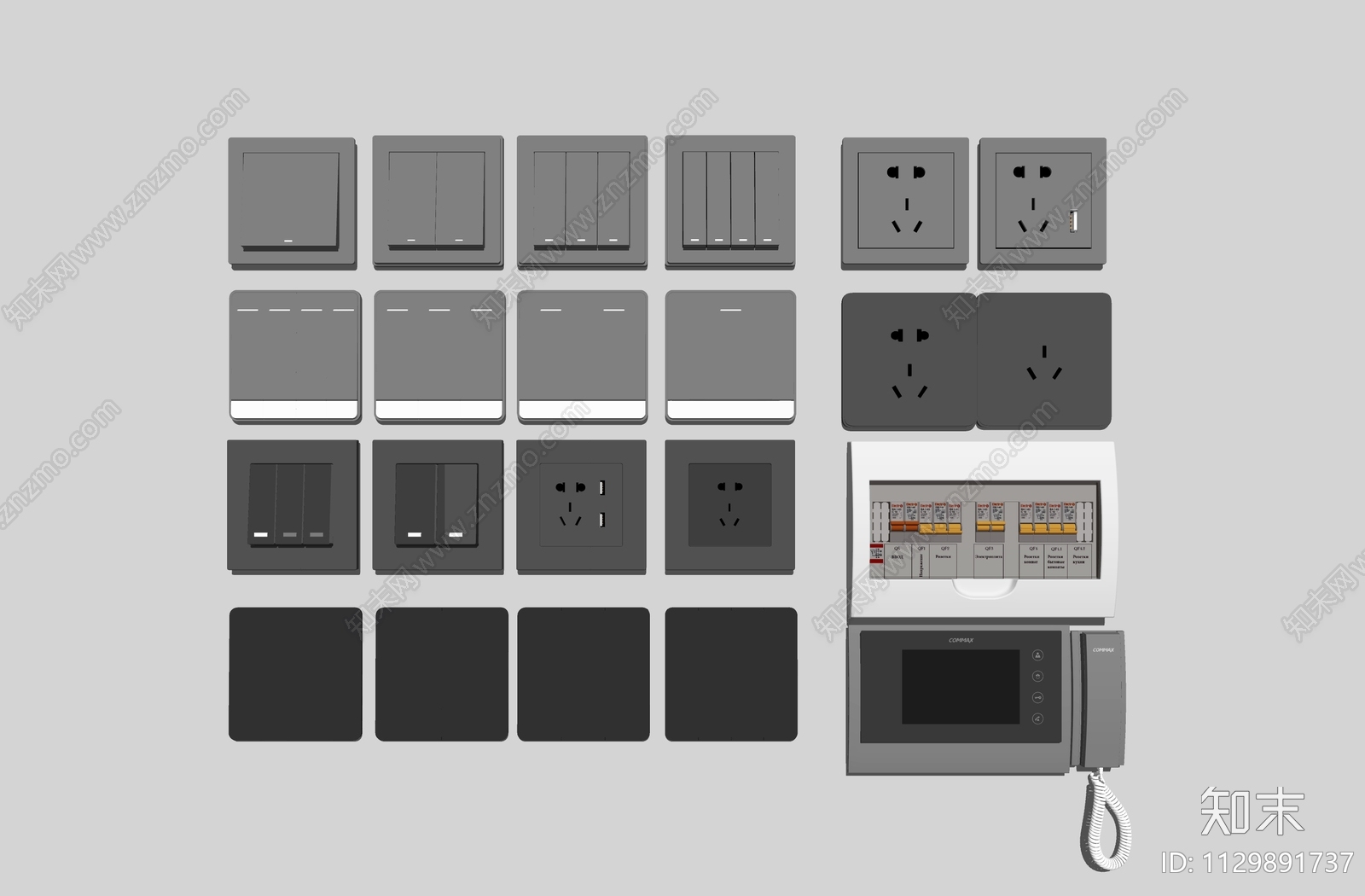 现代开关插座组合SU模型下载【ID:1129891737】