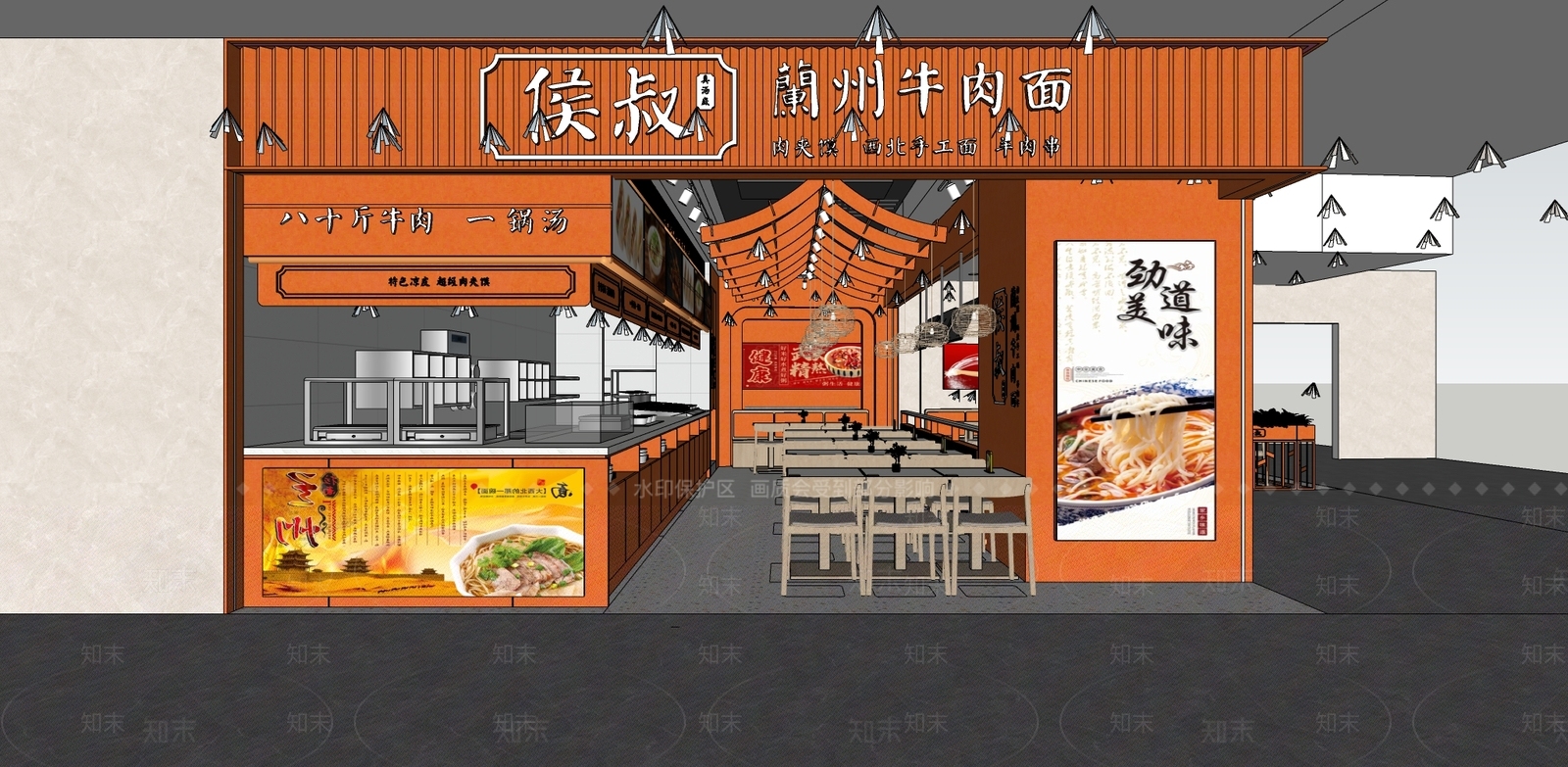 现代牛肉拉面馆快餐店SU模型下载【ID:1129904009】