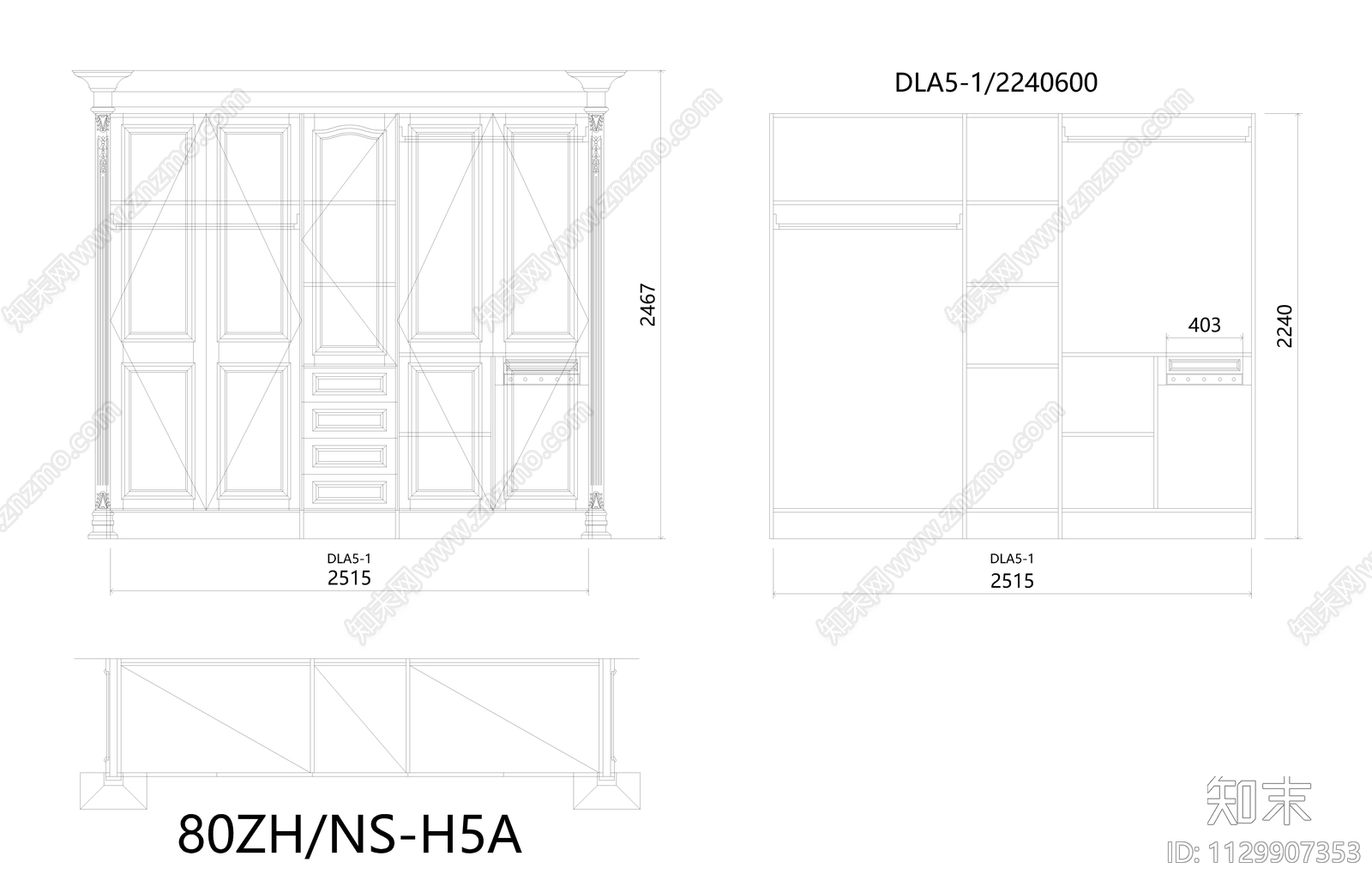 整体大衣柜平面立面施工图下载【ID:1129907353】