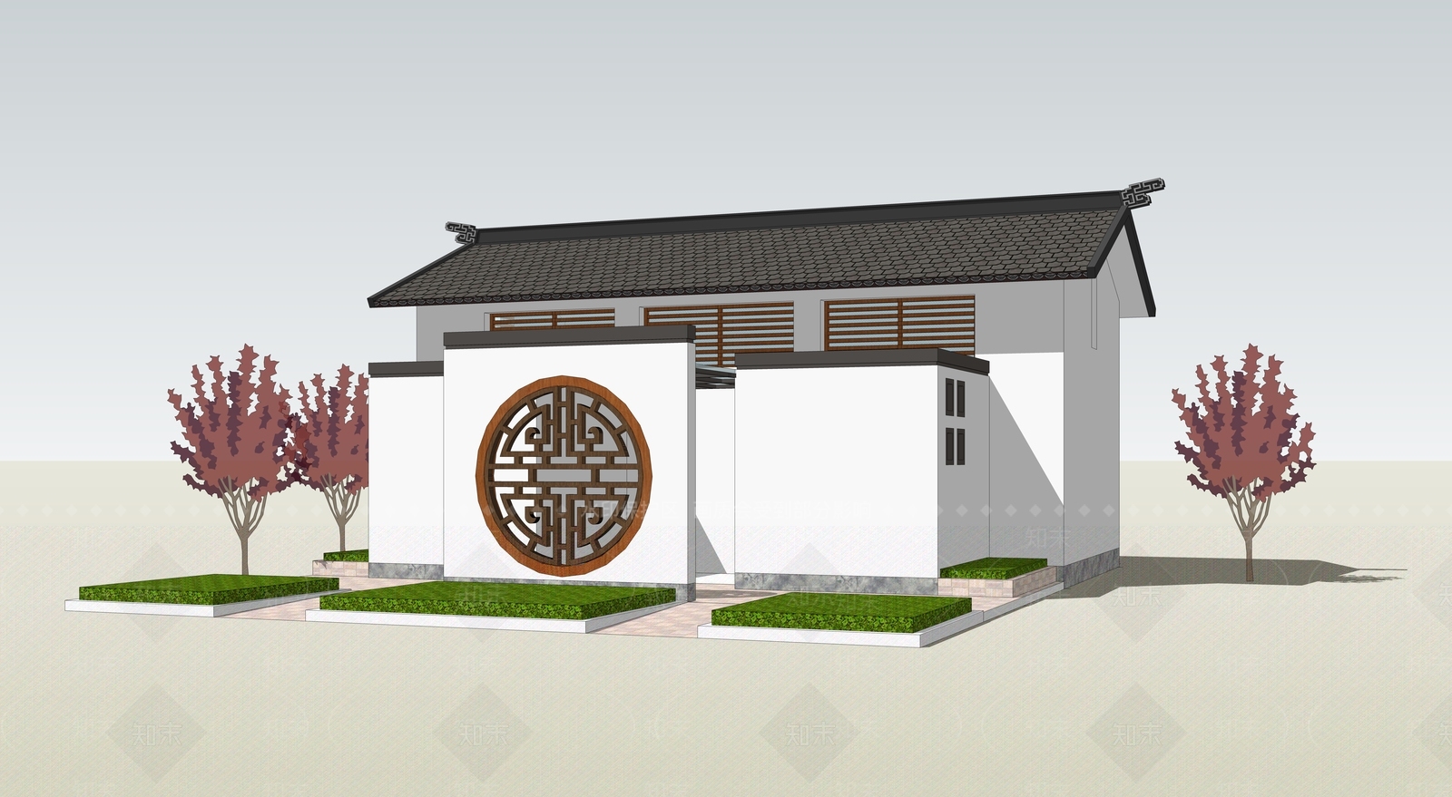 新中式风格公共厕所SU模型下载【ID:1129952555】
