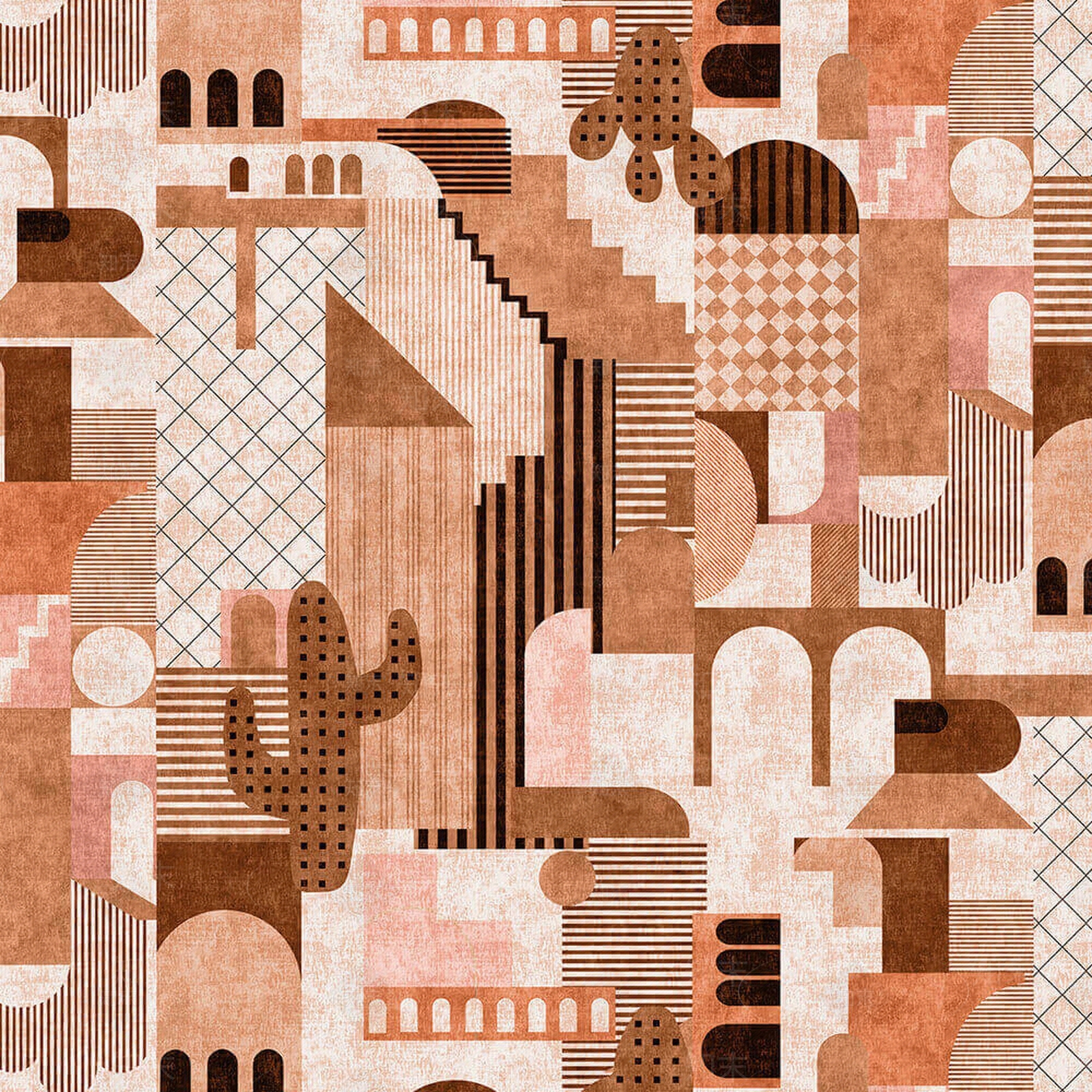 现代砖红色几何花纹地毯贴图下载【ID:1129911574】