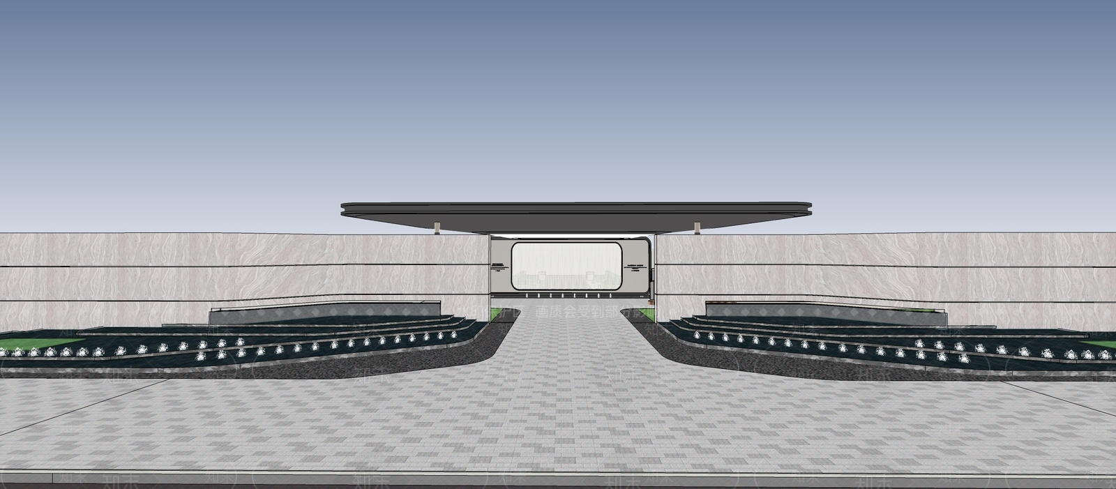 现代展示区门楼SU模型下载【ID:1129911789】