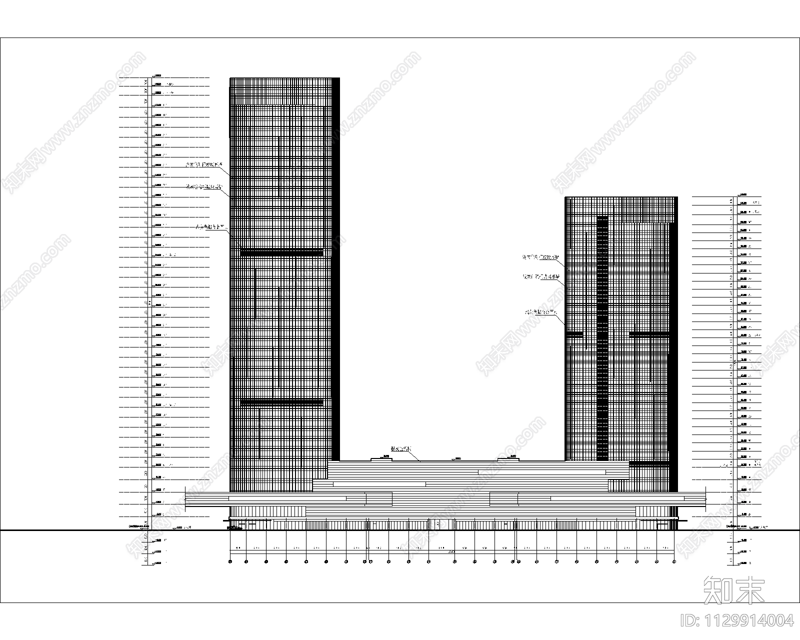 商业高层办公建筑cad施工图下载【ID:1129914004】
