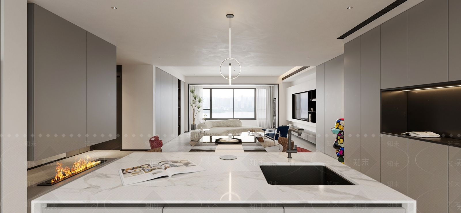 现代简约风格客餐厅SU模型下载【ID:1129914073】