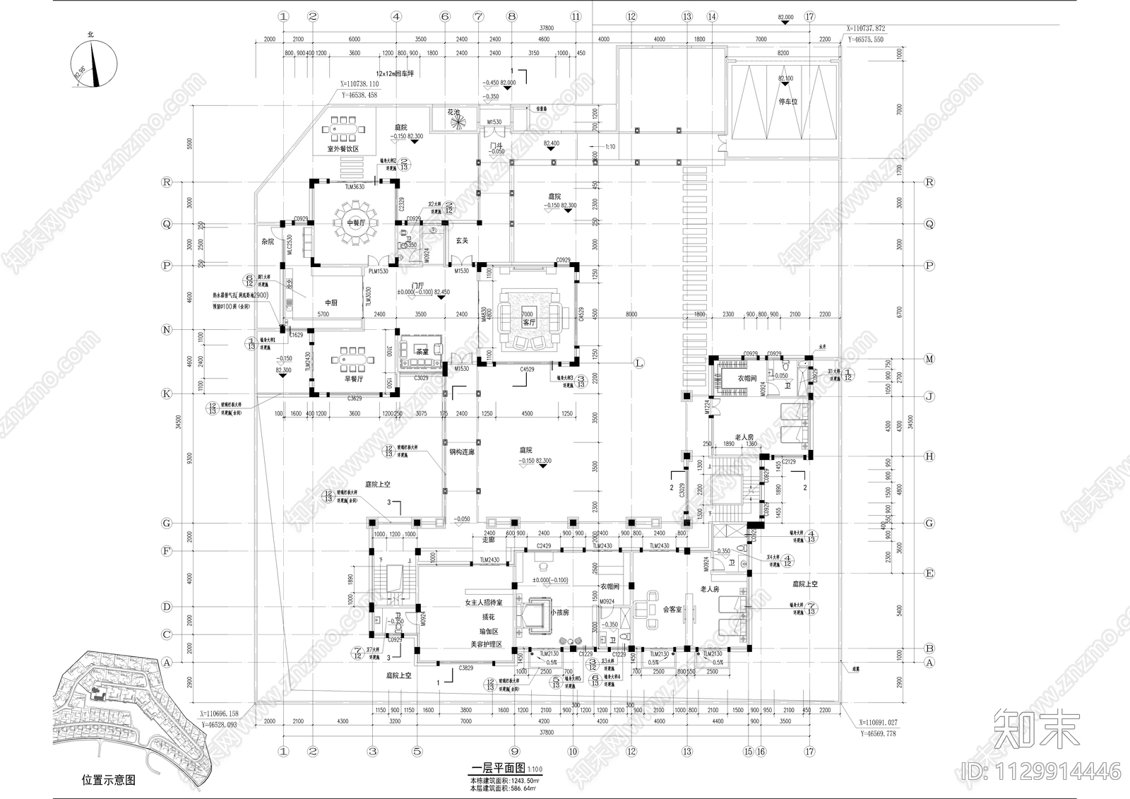 长沙滨江壹号别墅建筑cad施工图下载【ID:1129914446】