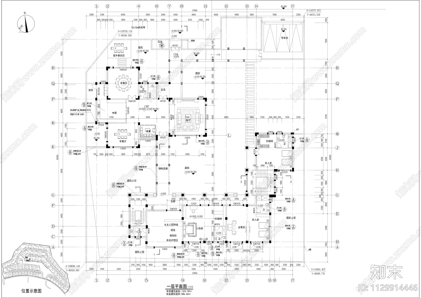 长沙滨江壹号别墅建筑cad施工图下载【ID:1129914446】