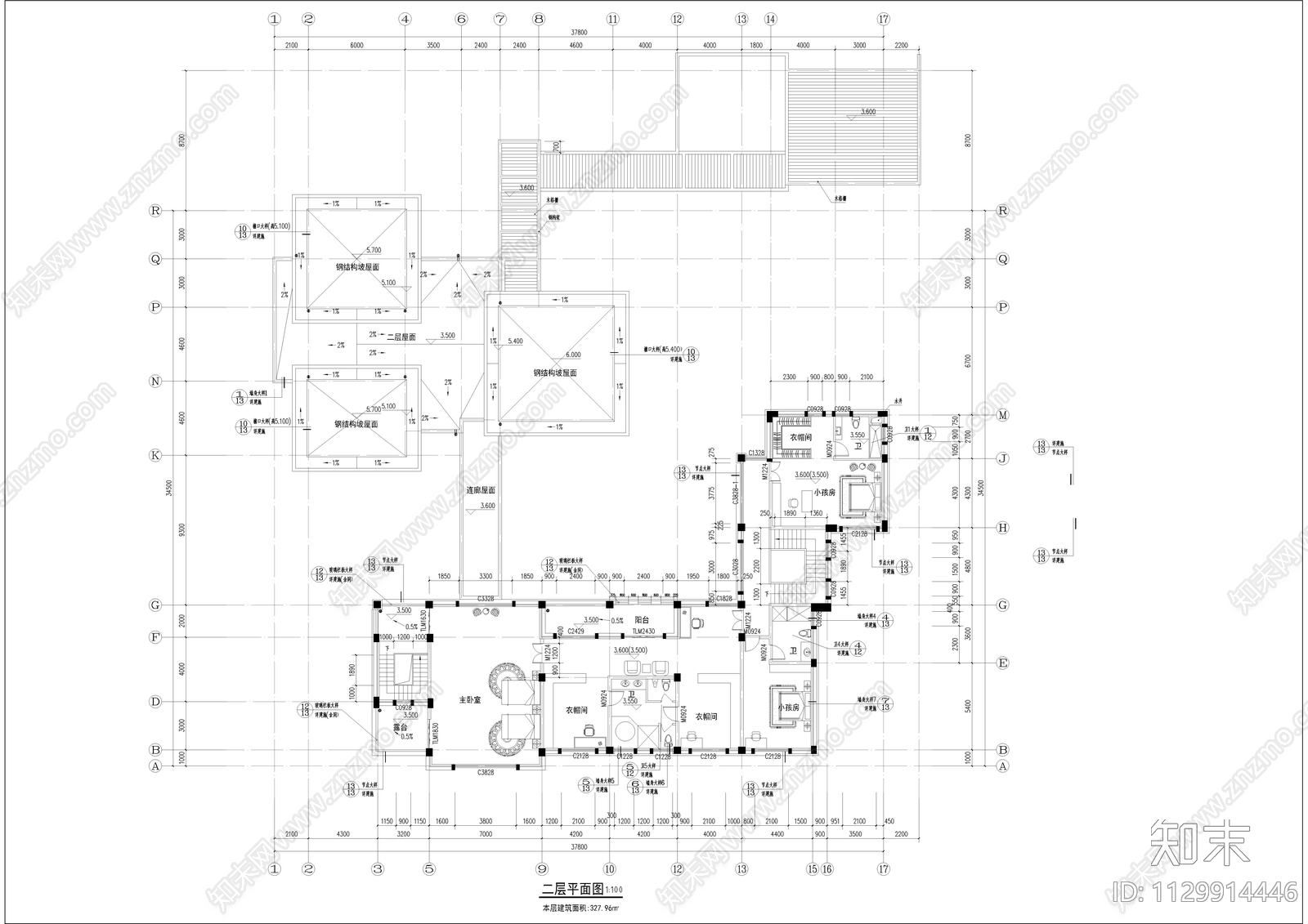 长沙滨江壹号别墅建筑cad施工图下载【ID:1129914446】