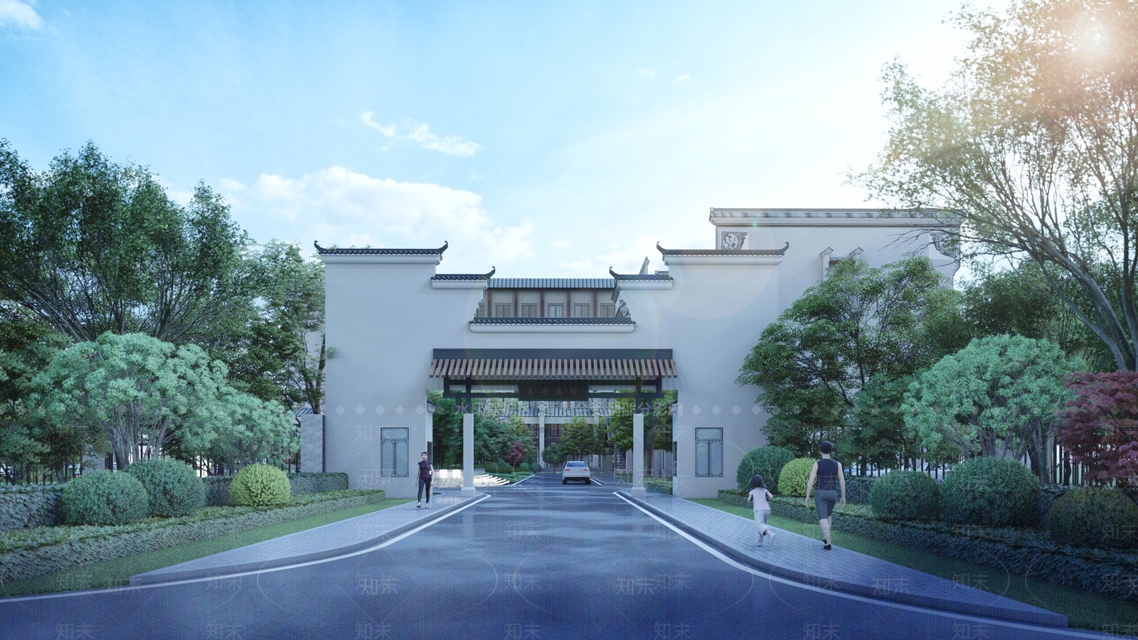 新中式酒店景观SU模型下载【ID:1129924257】