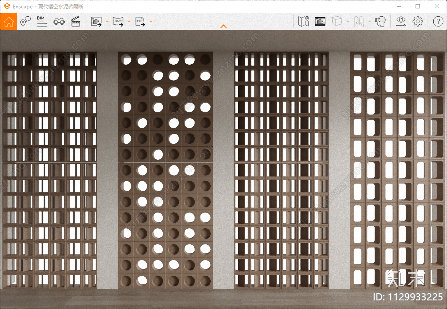 现代镂空水泥砖隔断SU模型下载【ID:1129933225】