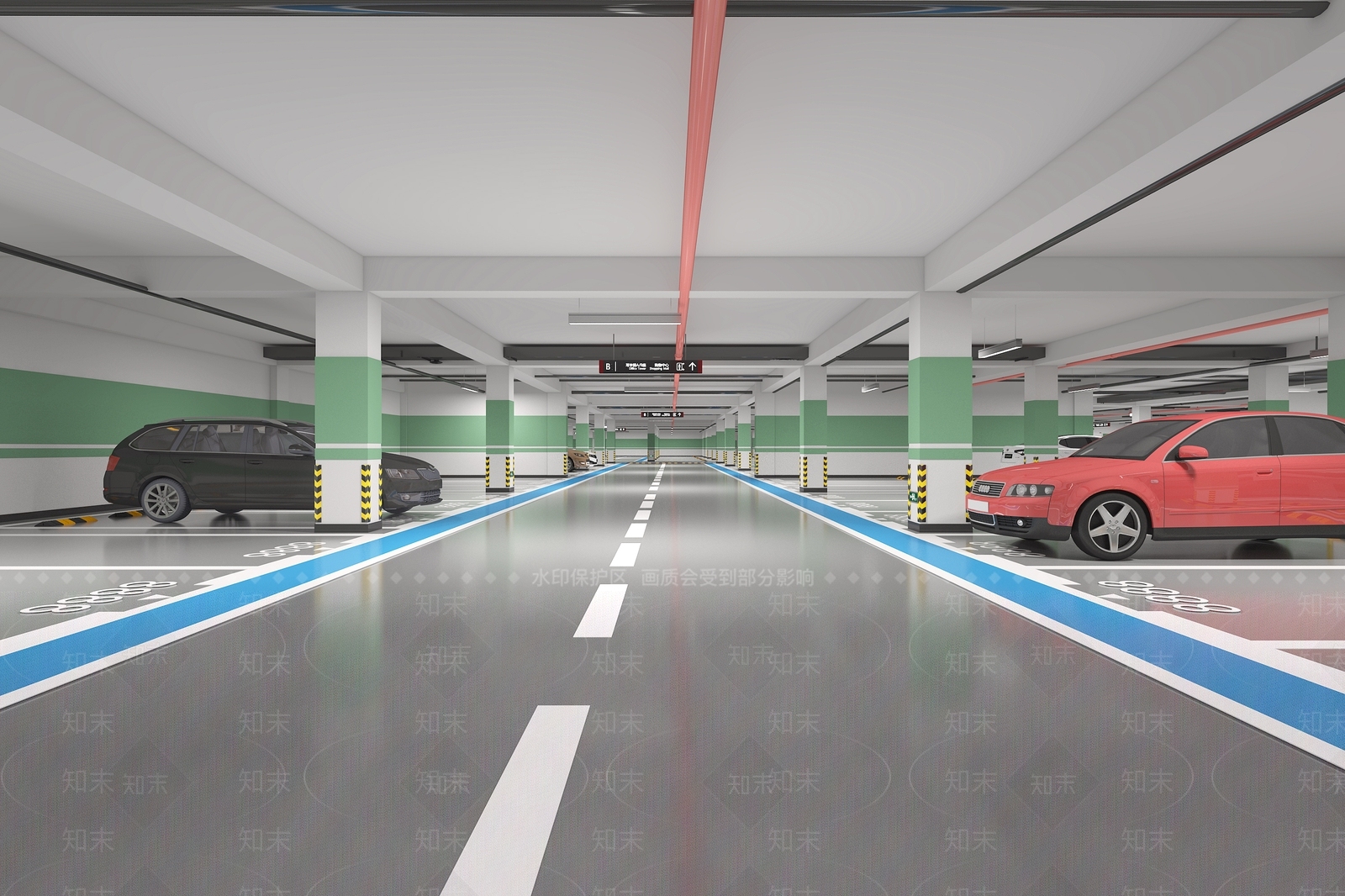 现代室内地下停车场3D模型下载【ID:1129936561】