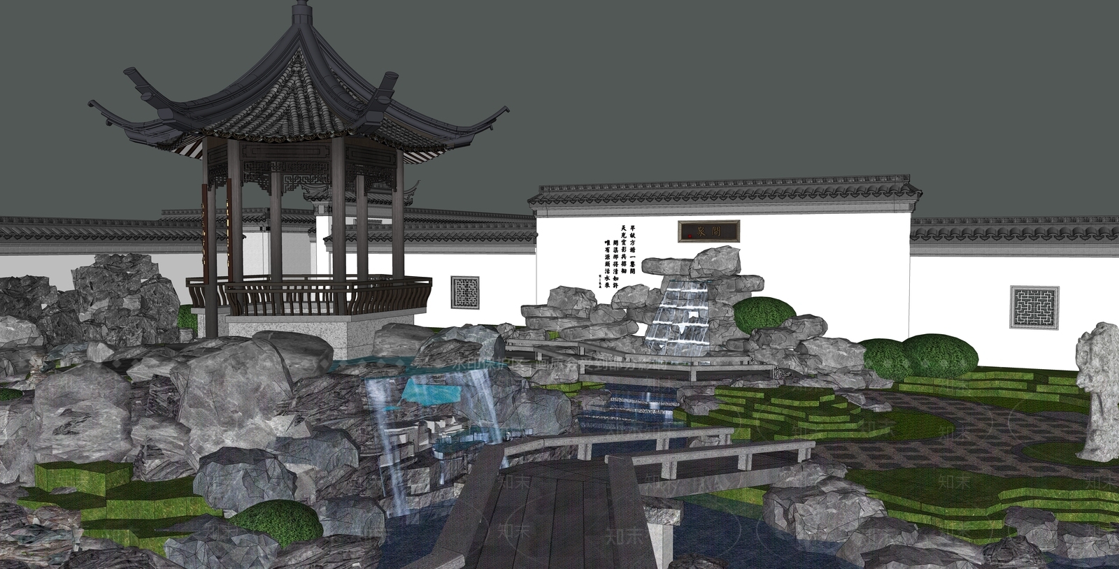中式苏州古典园林SU模型下载【ID:1129938803】_知末su模型网