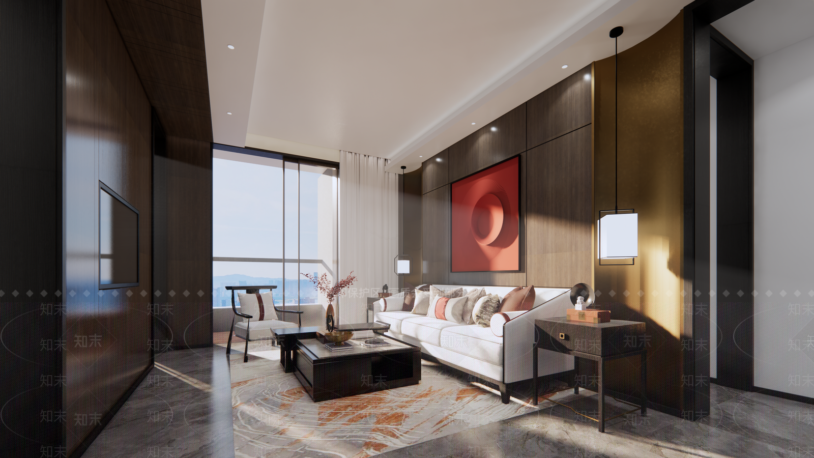 新中式室内家居客厅SU模型下载【ID:1130001915】