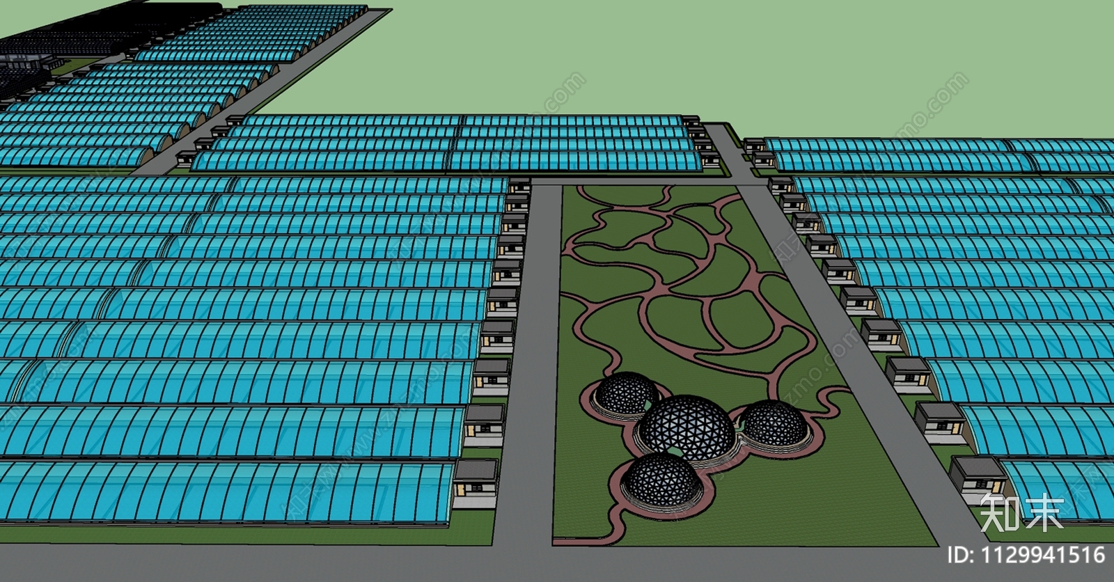 现代农庄蔬菜大棚SU模型下载【ID:1129941516】