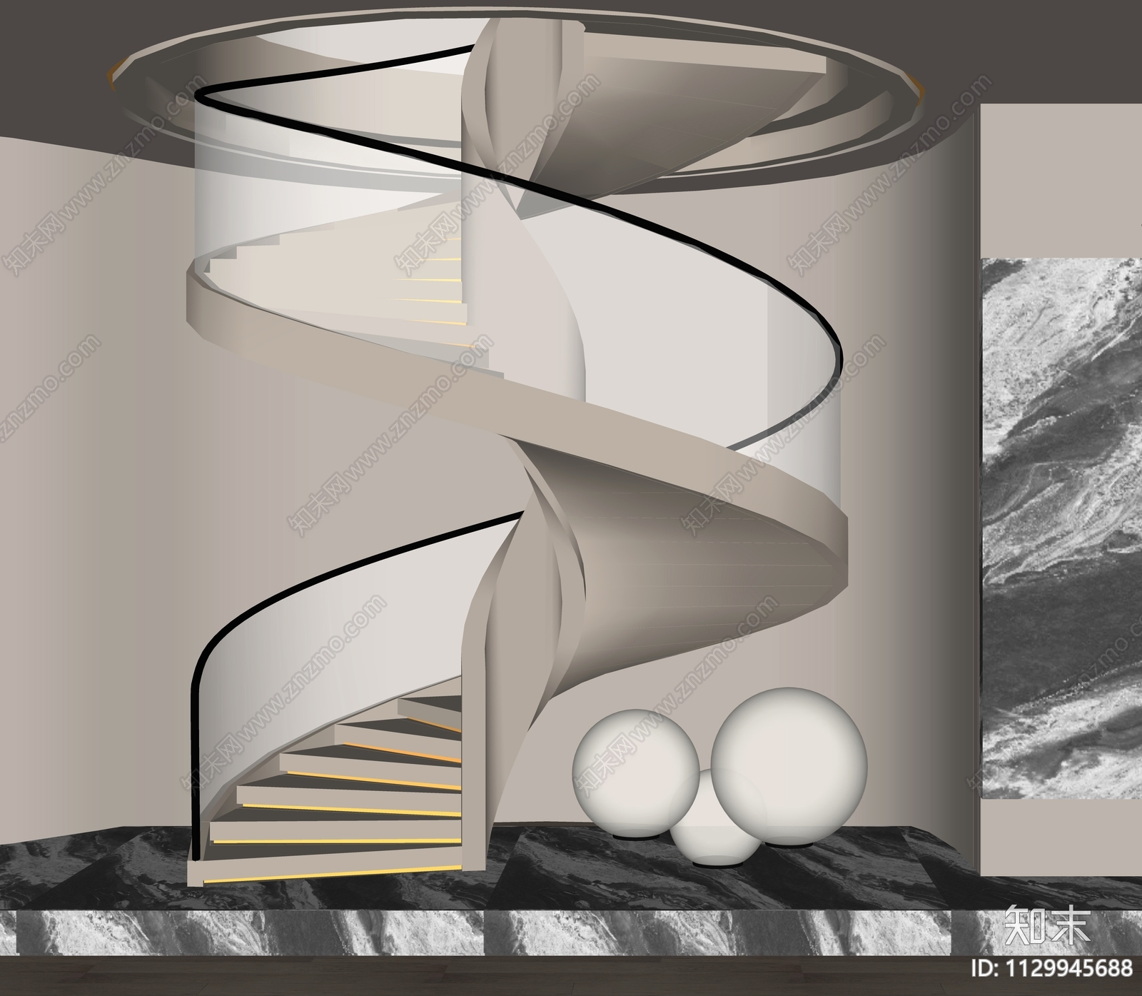 现代楼梯间SU模型下载【ID:1129945688】