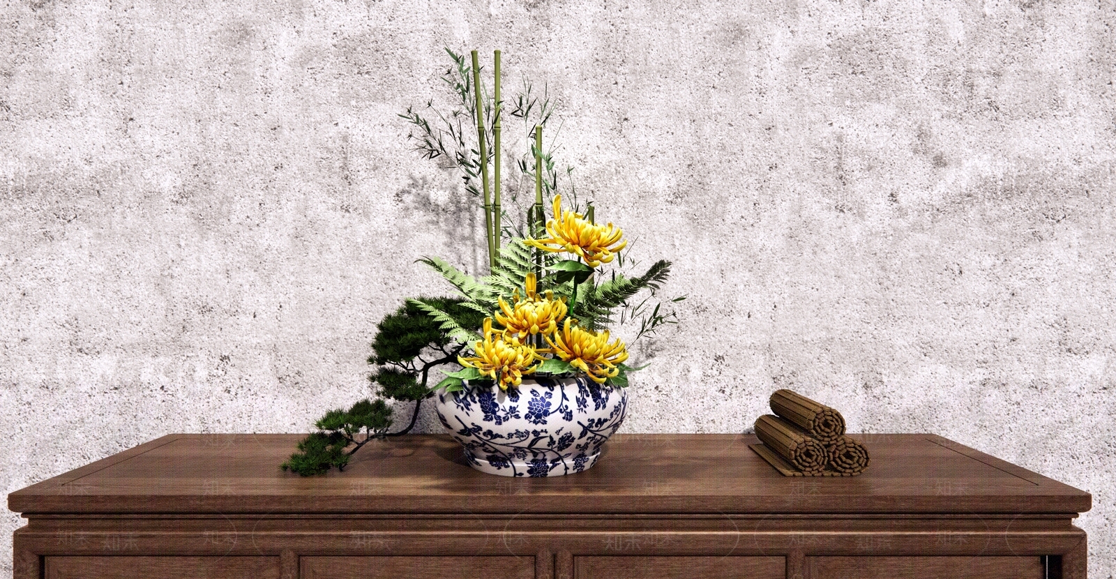 新中式菊花插花SU模型下载【ID:1129948405】