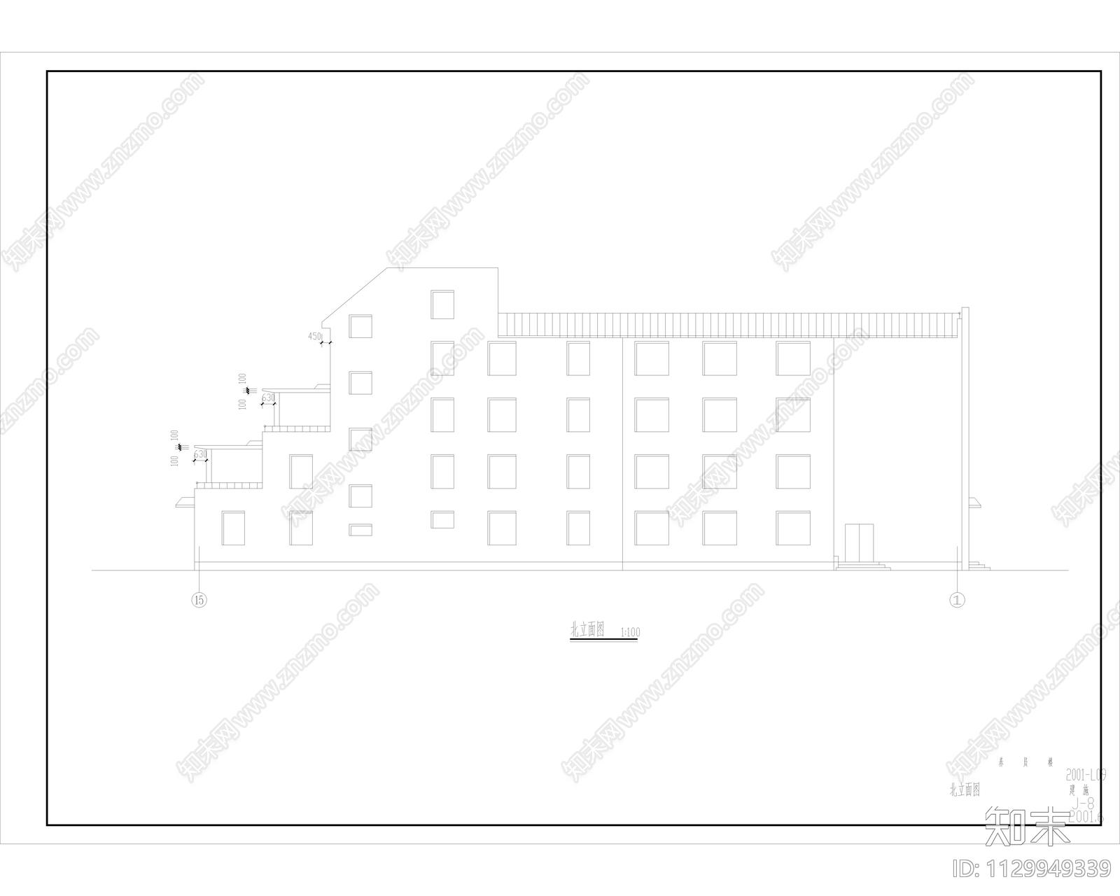 现代简约五层养老院建筑cad施工图下载【ID:1129949339】
