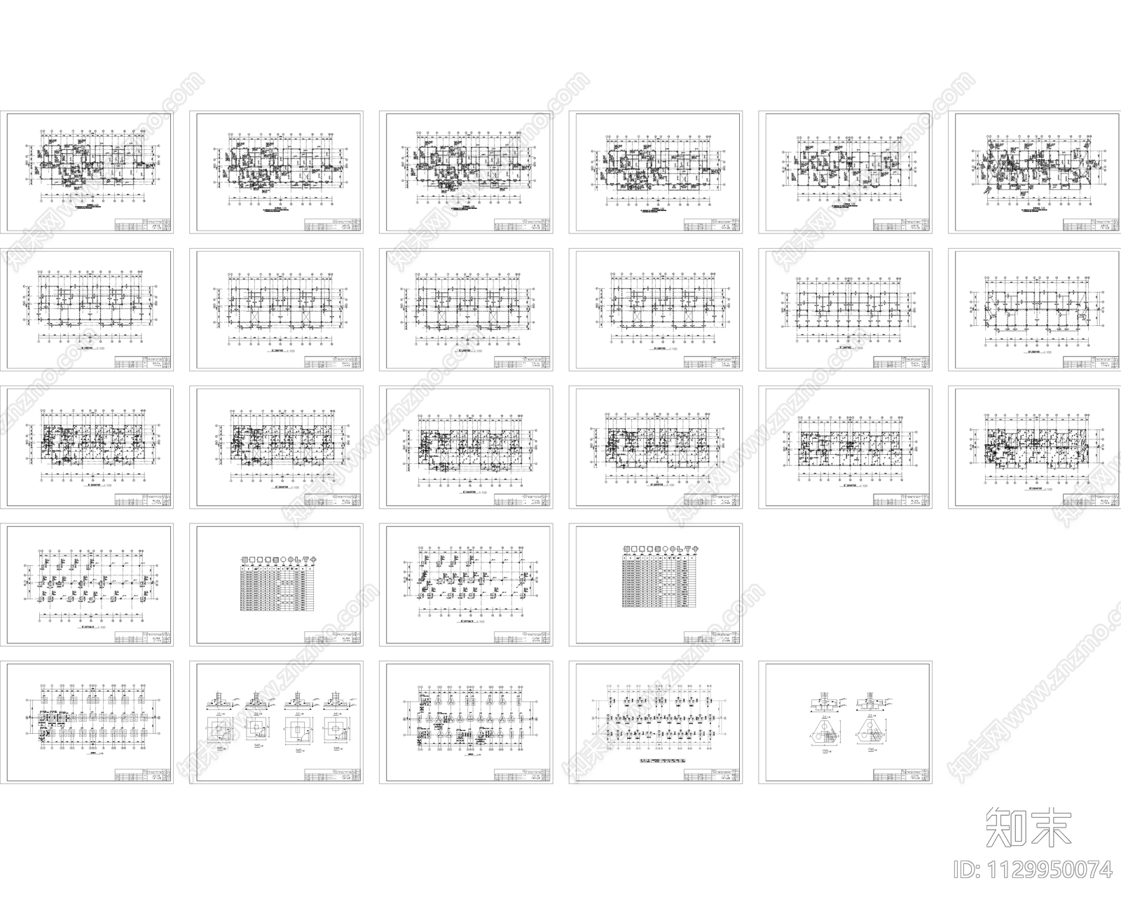 现代简约家园小区独栋建筑结构设计cad施工图下载【ID:1129950074】