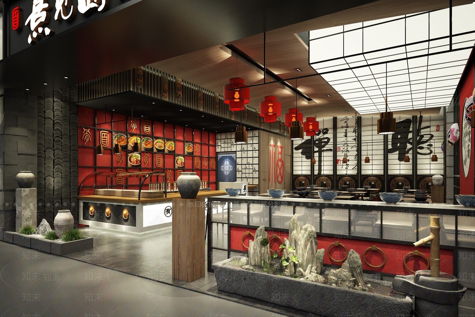 新中式餐饮店面馆SU模型下载【ID:1129952153】