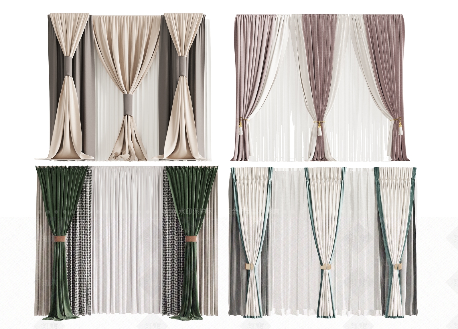 简欧窗帘组合3D模型下载【ID:1129956041】