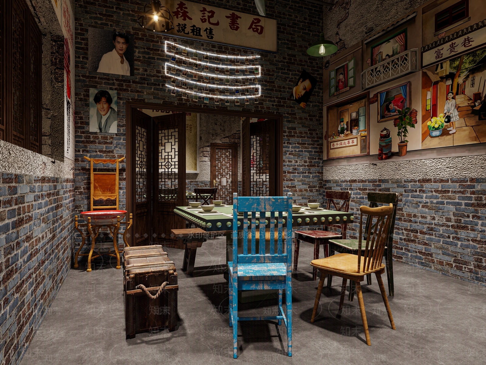 中式复古风火锅店3D模型下载【ID:1129957912】