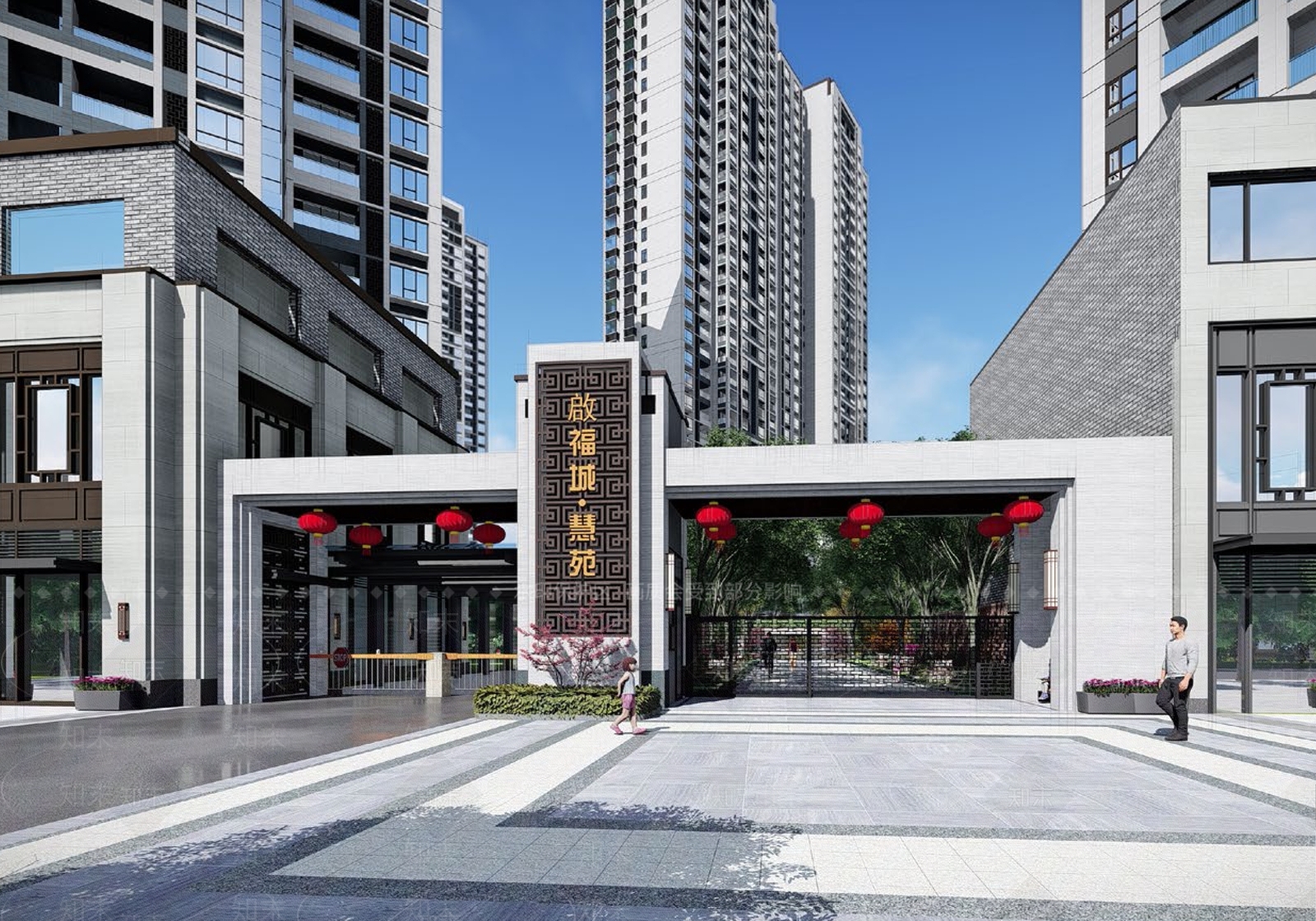 新中式入口大门SU模型下载【ID:1130026405】
