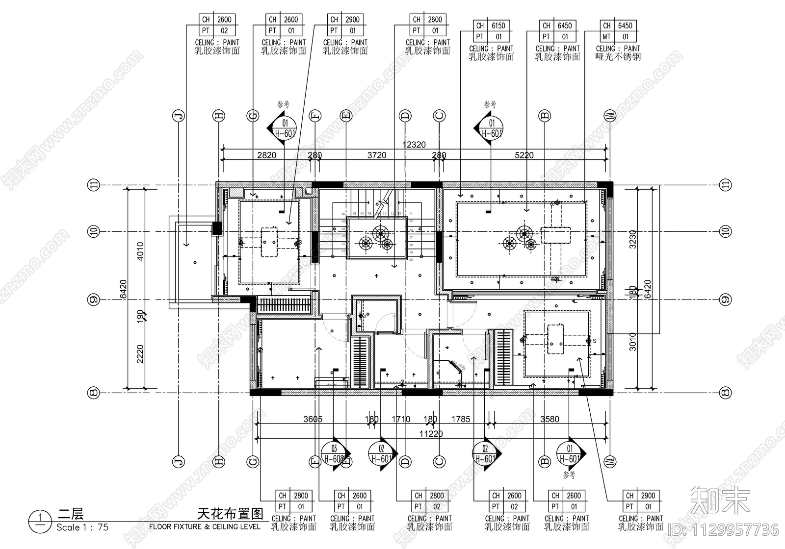 1200㎡现代别墅cad施工图下载【ID:1129957736】