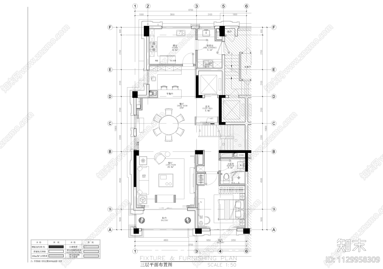 简欧豪华别墅施工图下载【ID:1129958309】