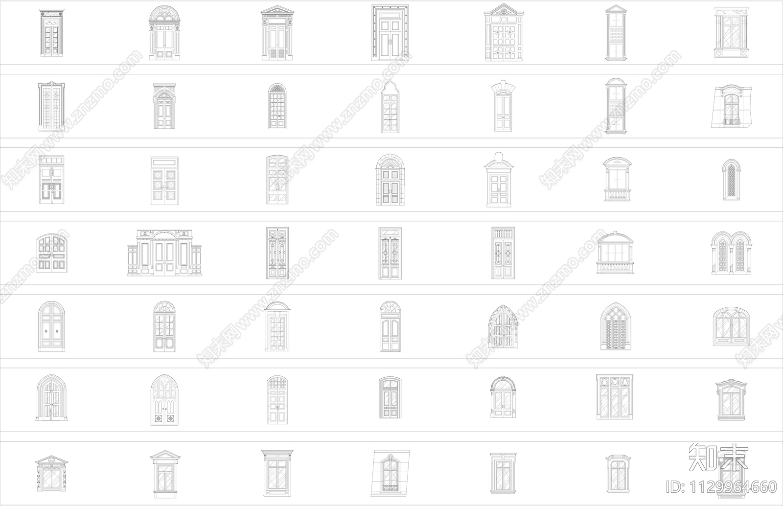 各种款式门窗立面图库大全施工图下载【ID:1129964660】